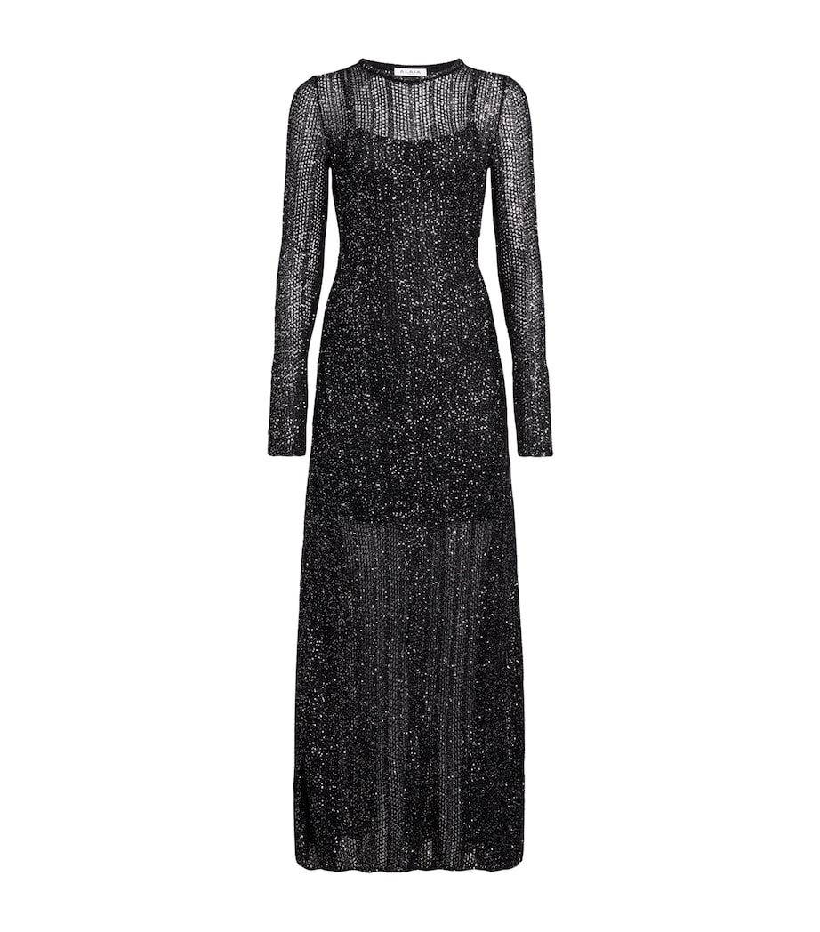 Long-Sleeve Sequinned Maxi Dress NOIR/ARGENT Image 1