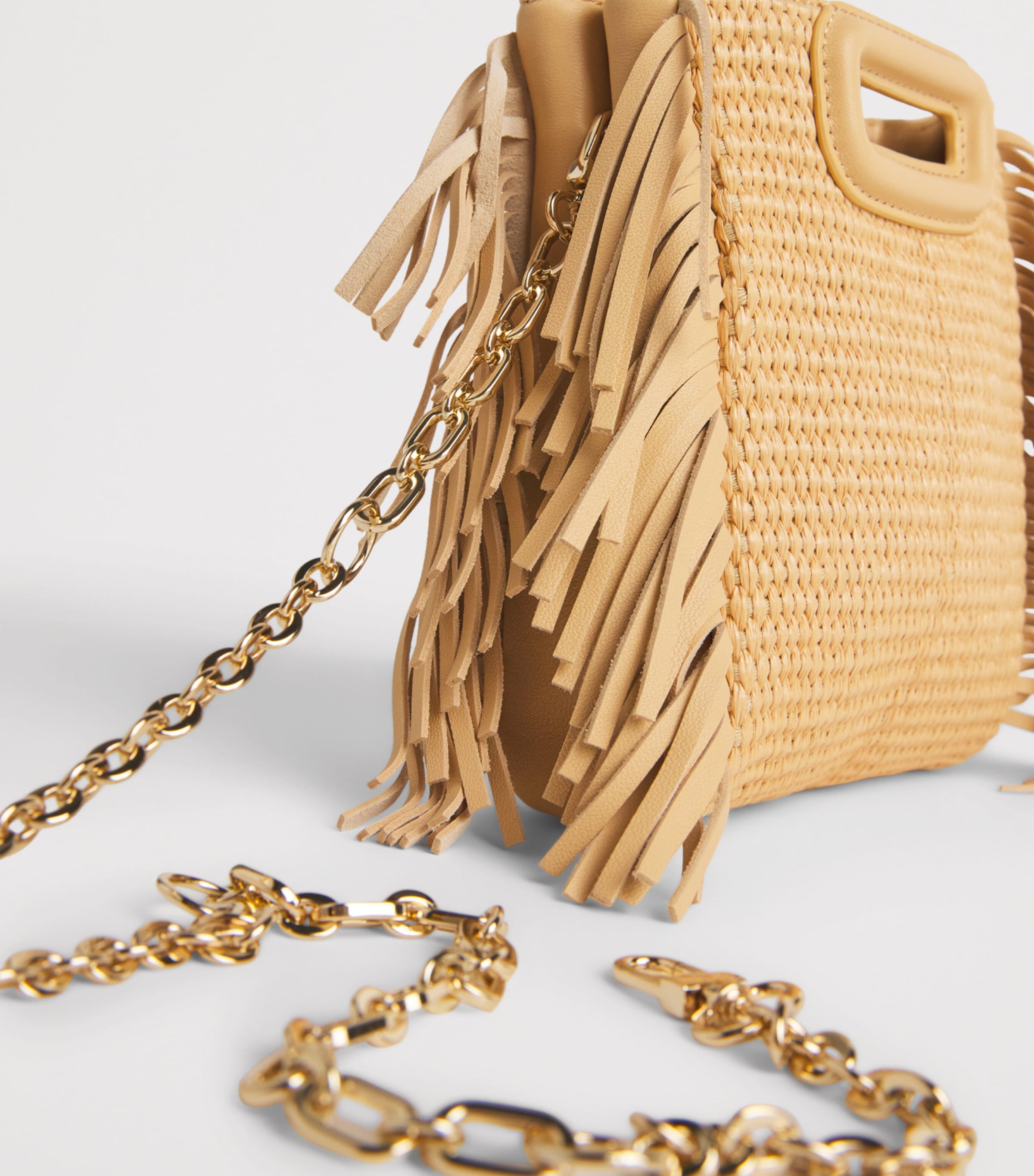 Maje Mini Raffia-Effect M Top-Handle Bag Beige Image 6