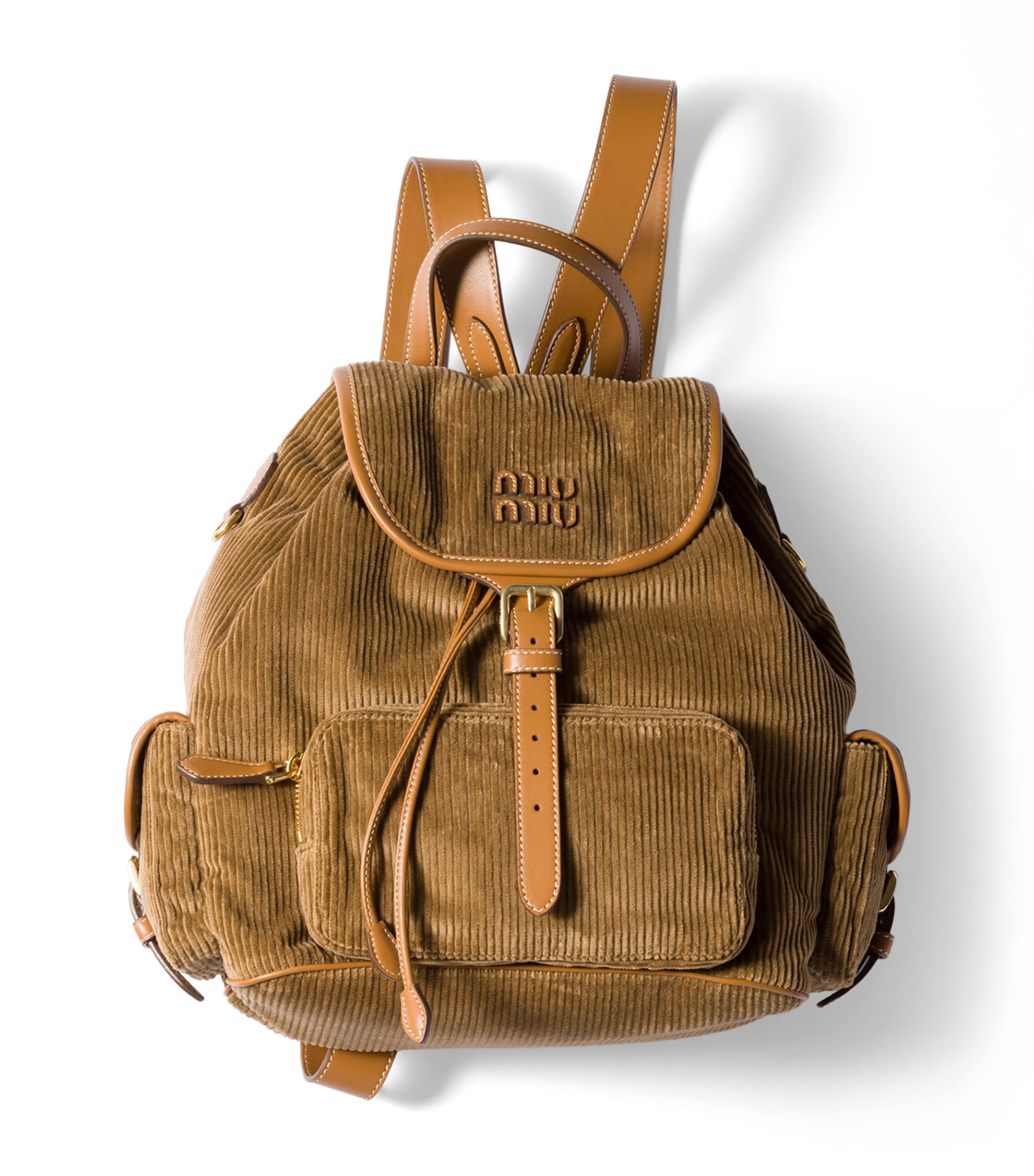 Large Corduroy Leather-Trim Backpack F0401 Image 1
