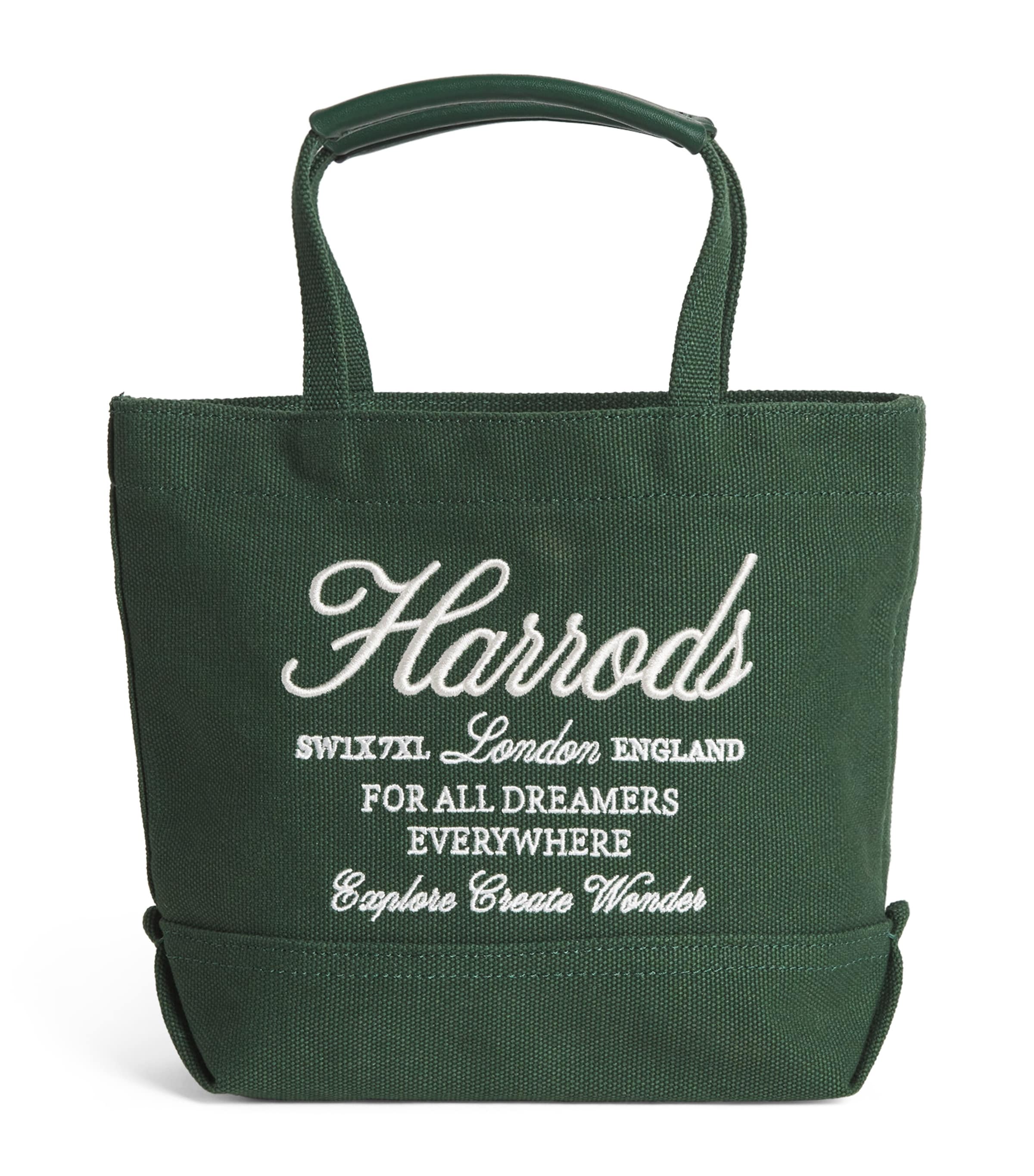 Harrods Small Embroidered Logo Tote Bag In Green