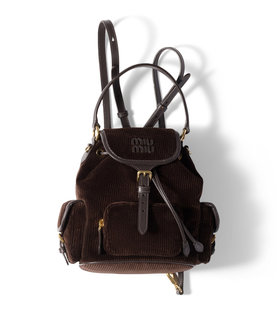 Medium Corduroy Leather-Trim Backpack F0192 Image 1
