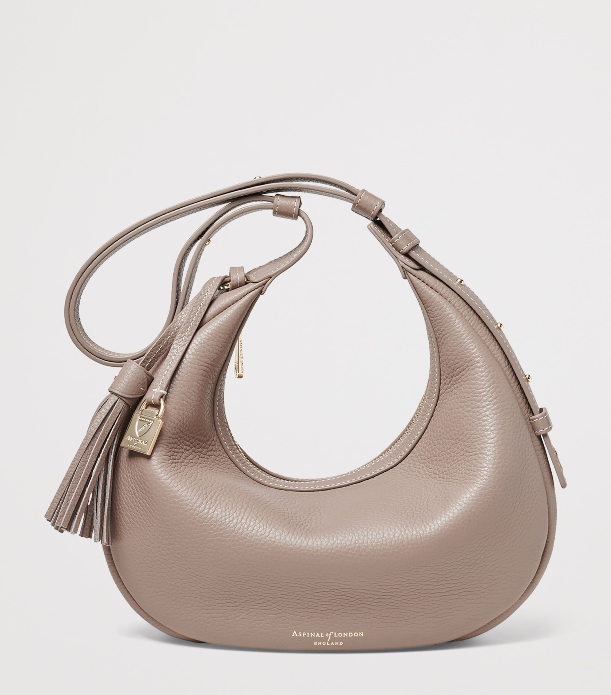 Aspinal Of London Small Leather Soho Crescent Shoulder Bag Moleskin Image 2