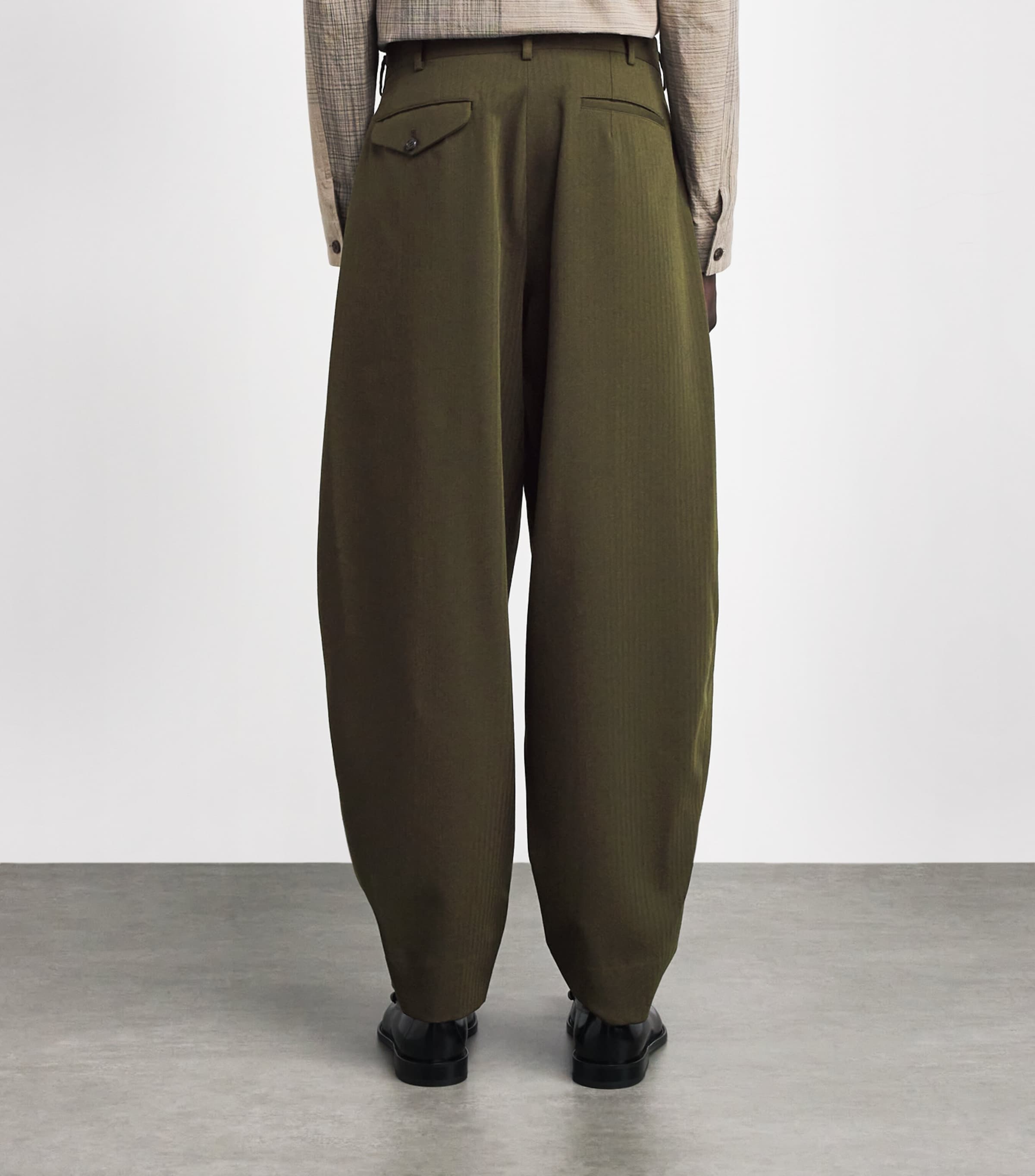 Comme Des Garçons Homme Plus Green Wool Pleated Wide-Leg Trousers