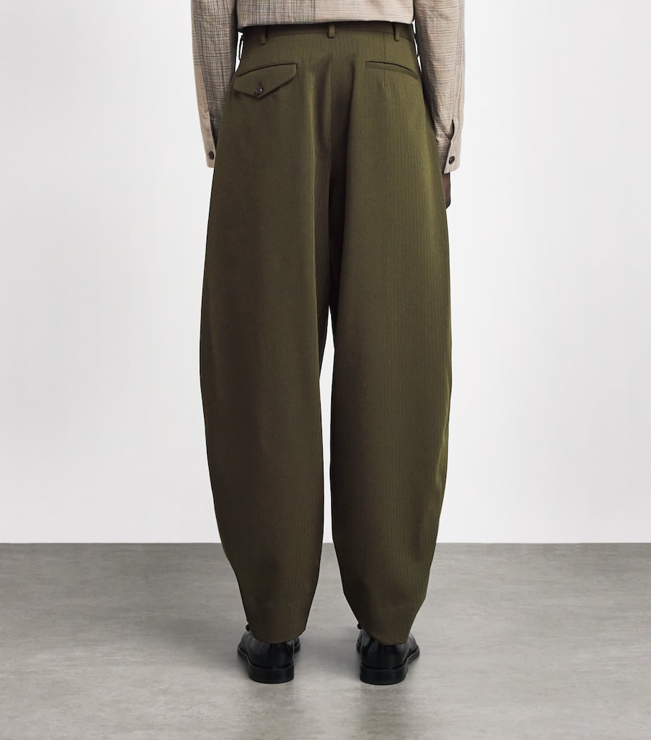 Wool Pleated Wide-Leg Trousers KHAKI Image 4
