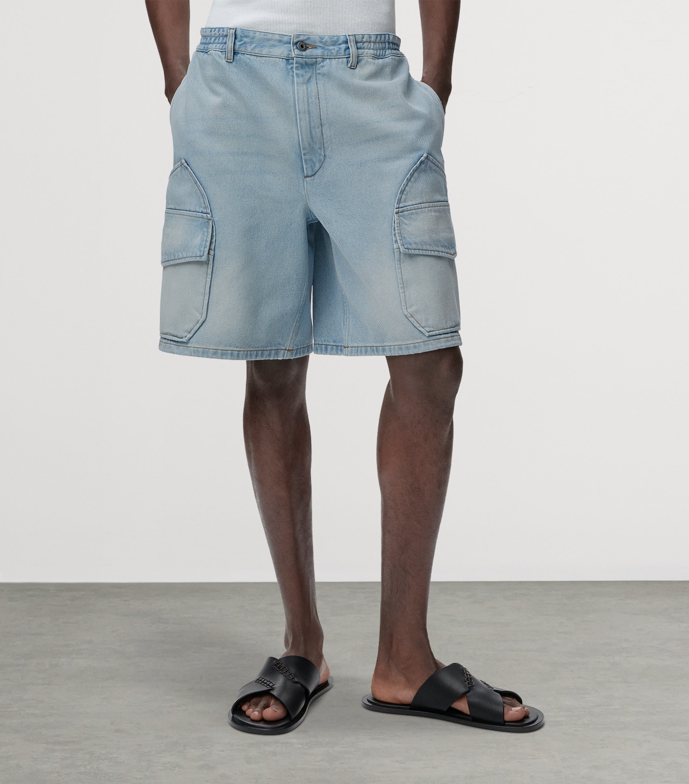 LOEWE Mens x Paula's Ibiza Cargo Denim Shorts Washed Blue Image 3