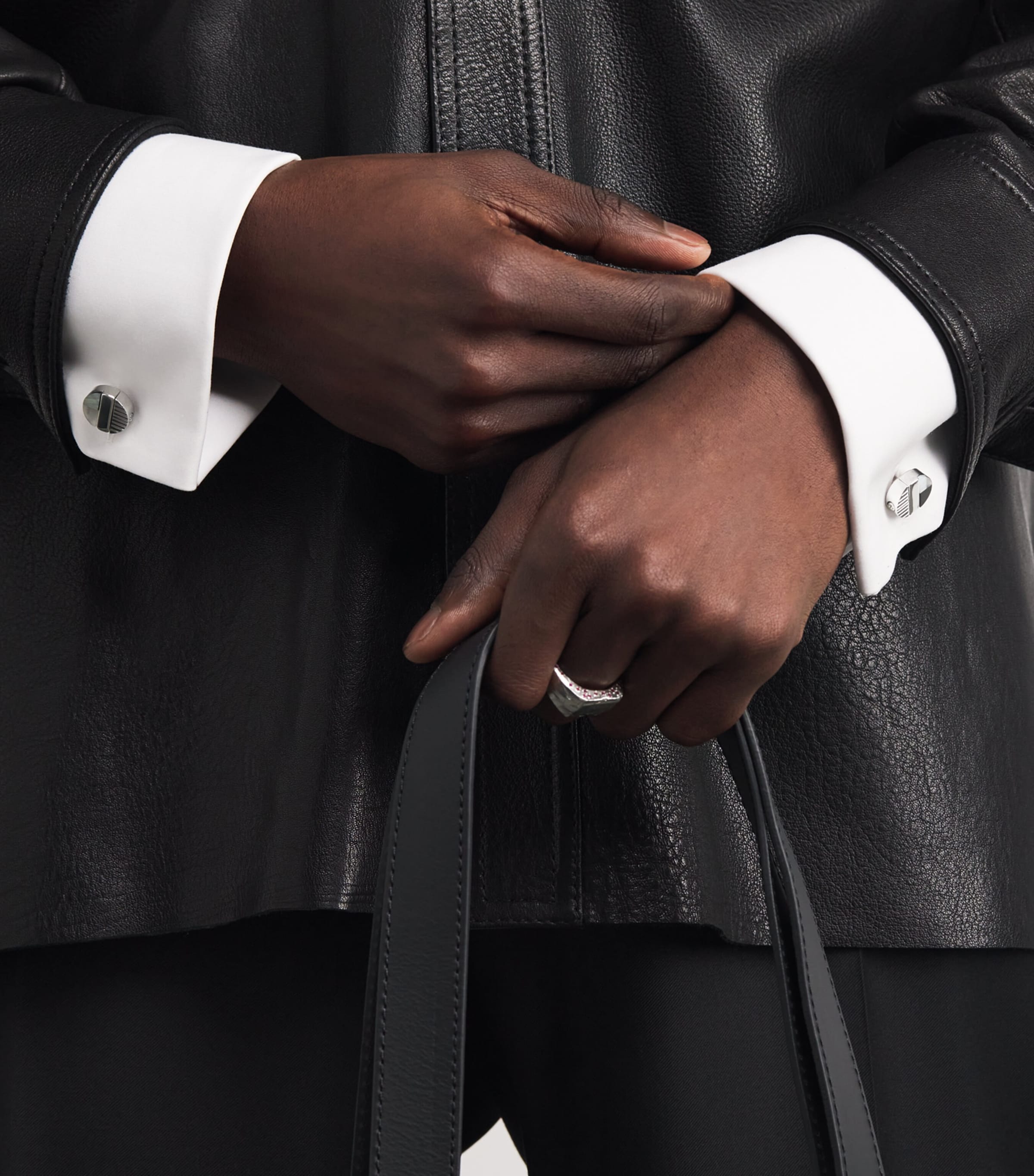 Rhodium-Plated Rotary Cufflinks BLACK Image 5