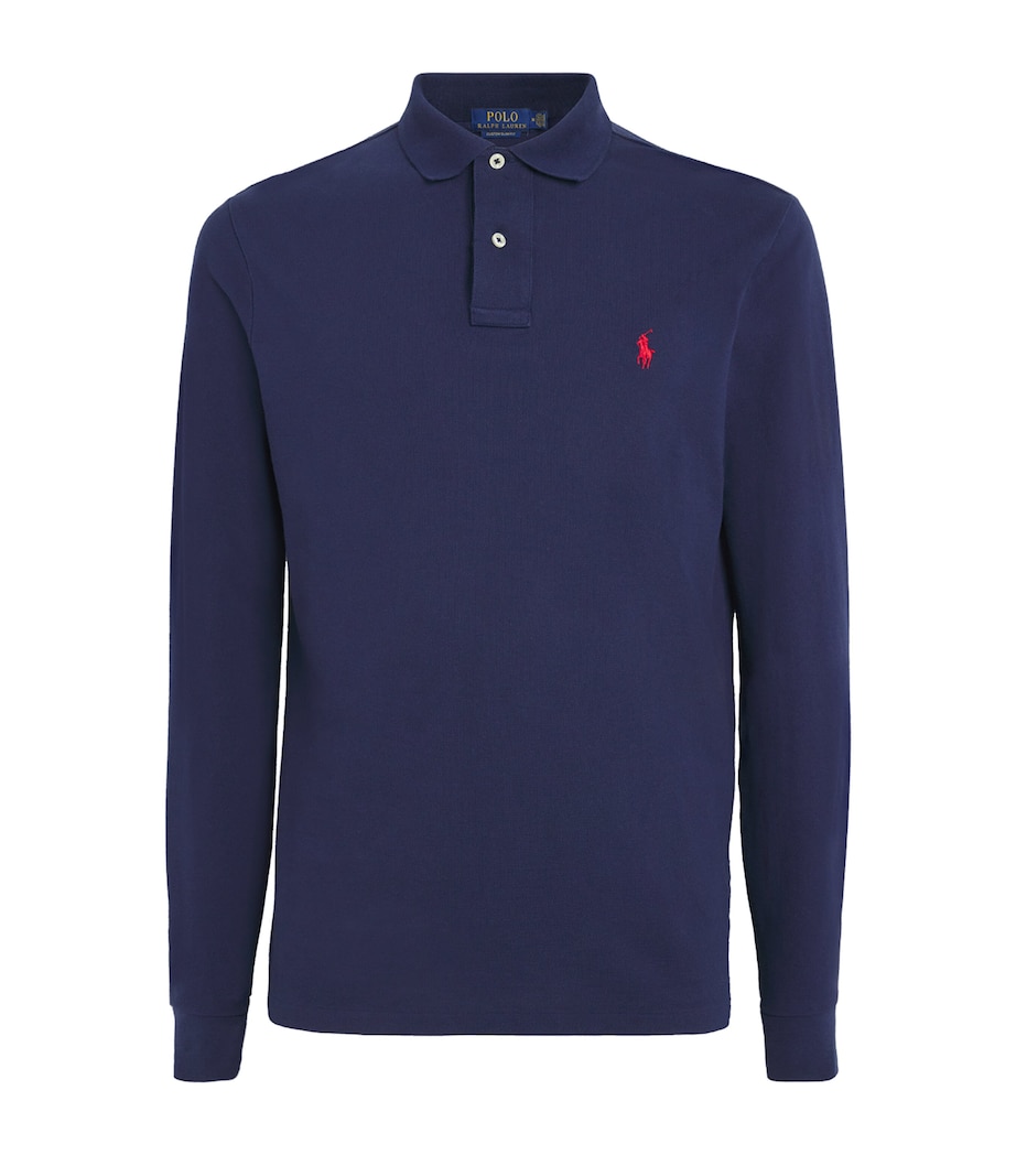 Cotton Long-Sleeve Polo Shirt NAVY Image 1