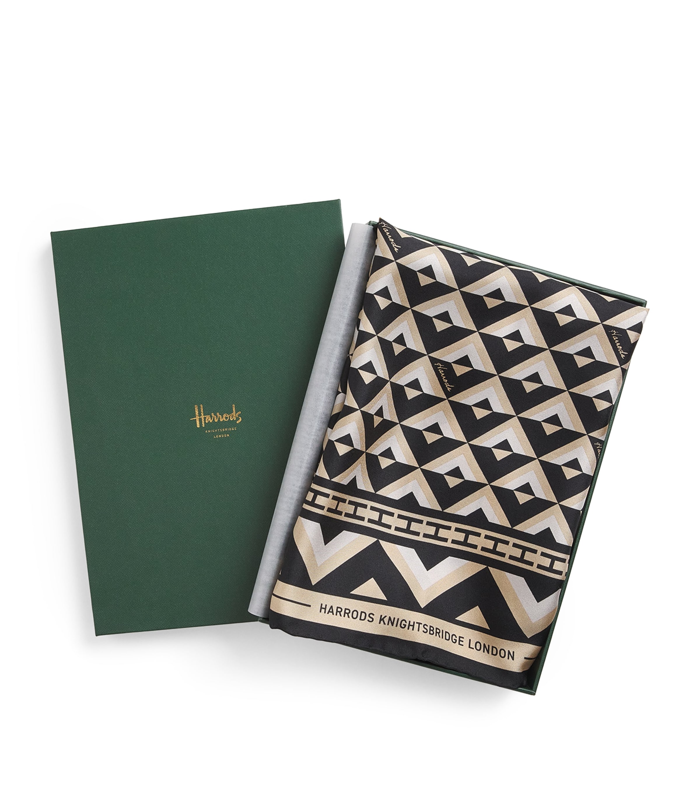 Harrods Silk Geometric Print Square Scarf Neutral Image 1