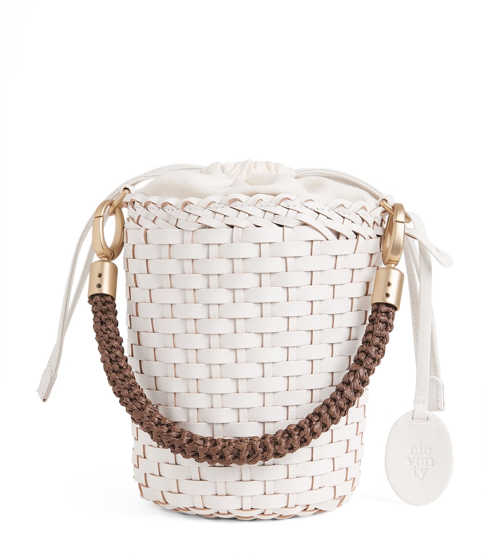 Eleventy Leather Woven Bucket Bag Avorio