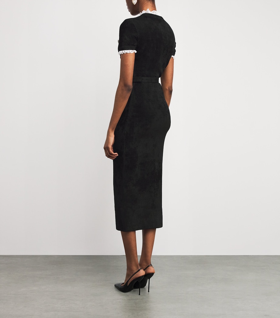 Chenille Lace-Trim Midi Dress BLACK Image 3