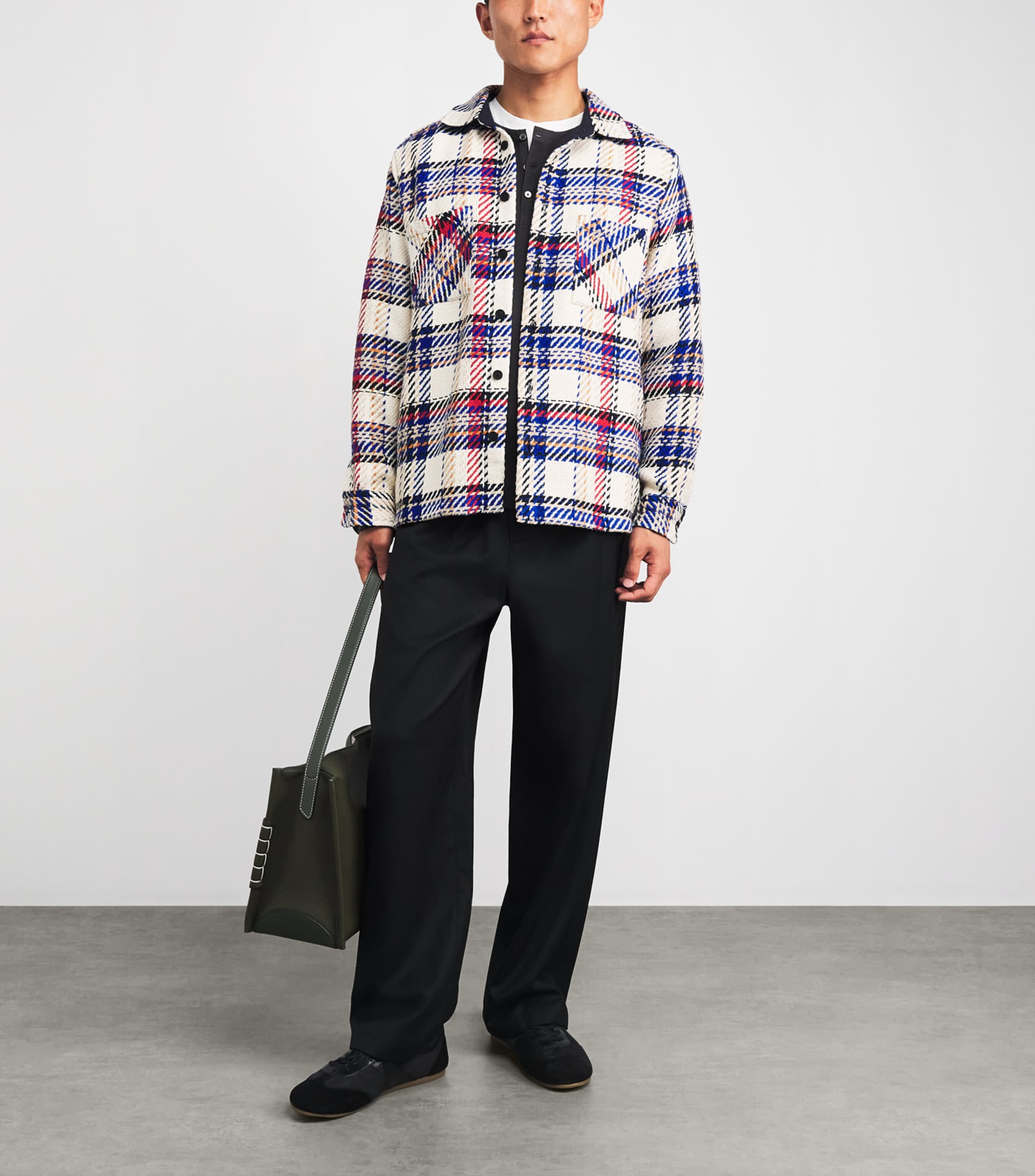 Wax London Mens Check Whiting Overshirt Ecru / Red Image 2
