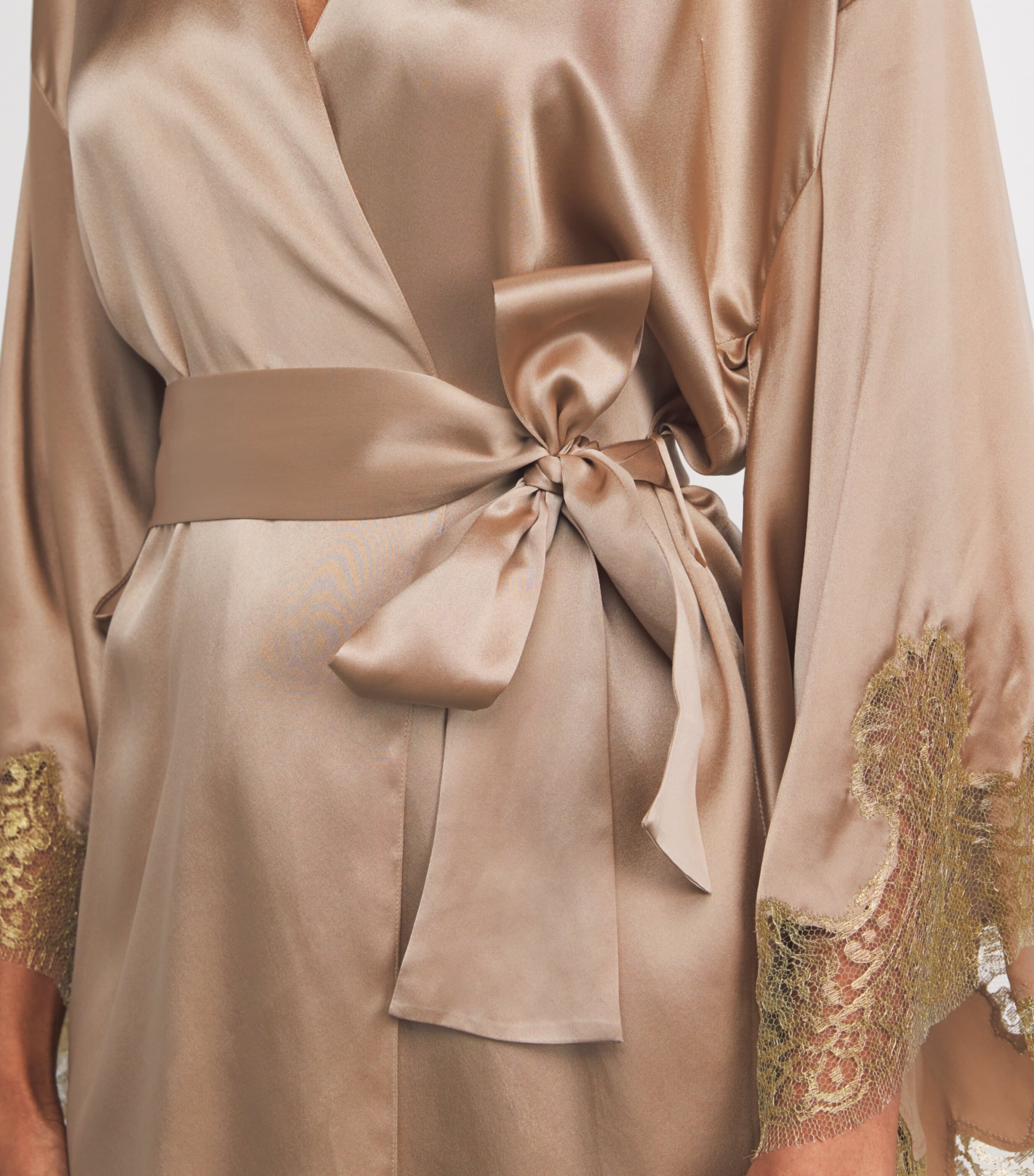 Gilda & Pearl Womens Silk Lace-Trim Gina Short Robe Almond/gold Image 5