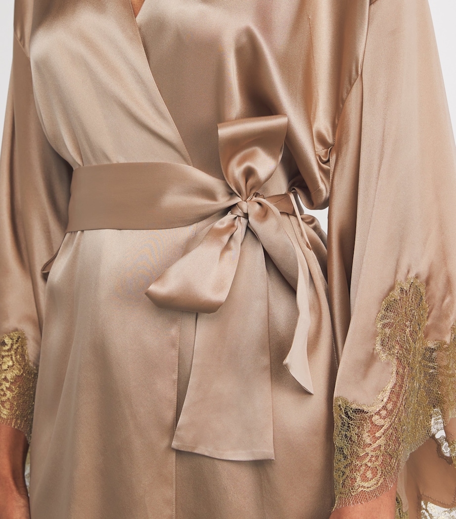 Silk Lace-Trim Gina Short Robe ALMOND/GOLD Image 5