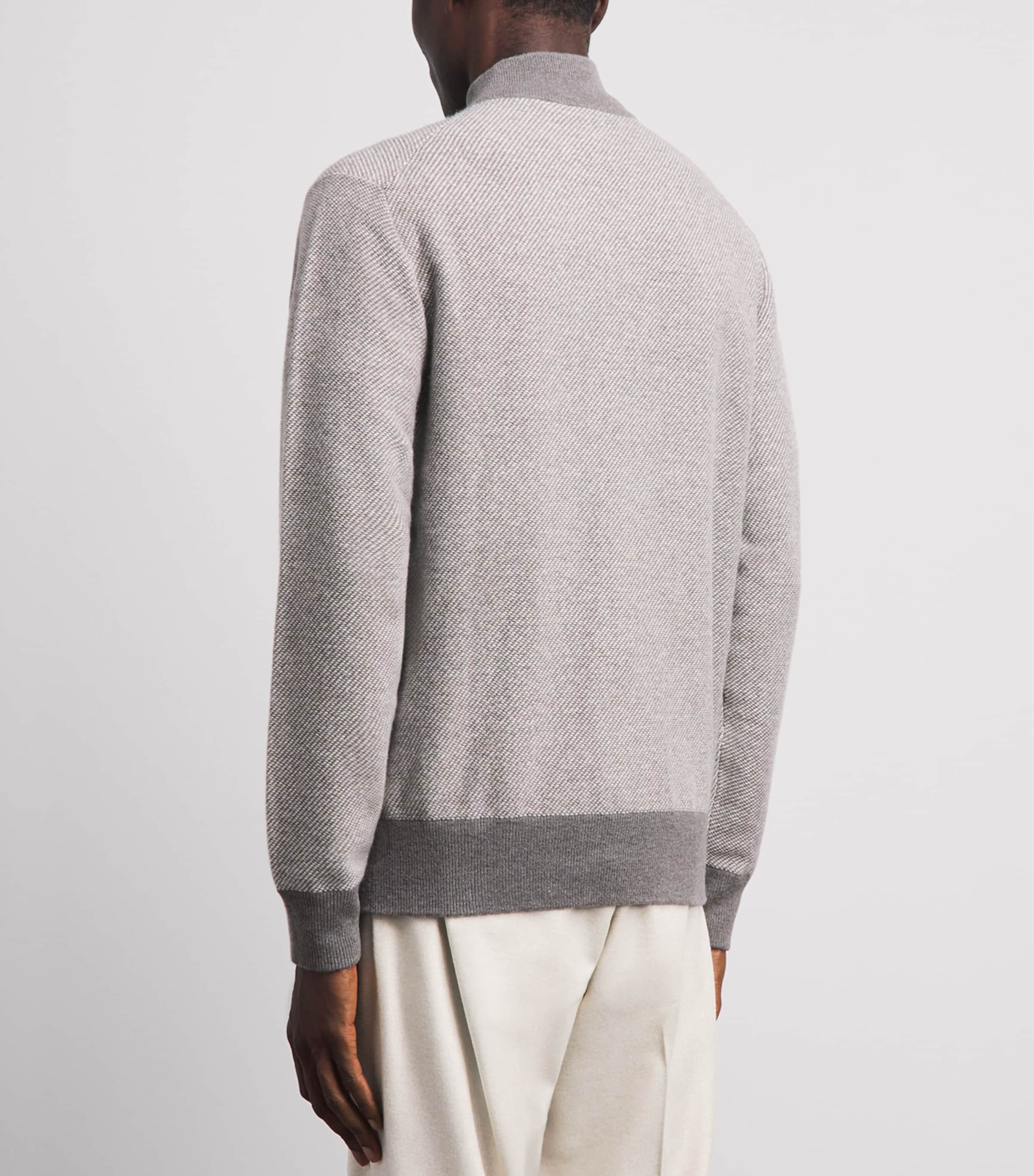 N.Peal Mens Organic Cashmere Birdseye Cardigan Taupe Ecru New Ivory Image 5