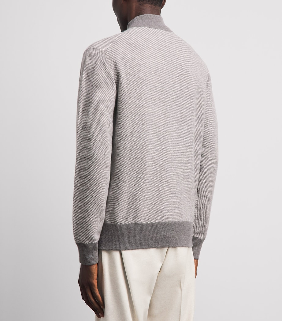 N.Peal Mens Organic Cashmere Birdseye Cardigan Taupe Ecru New Ivory Image 5