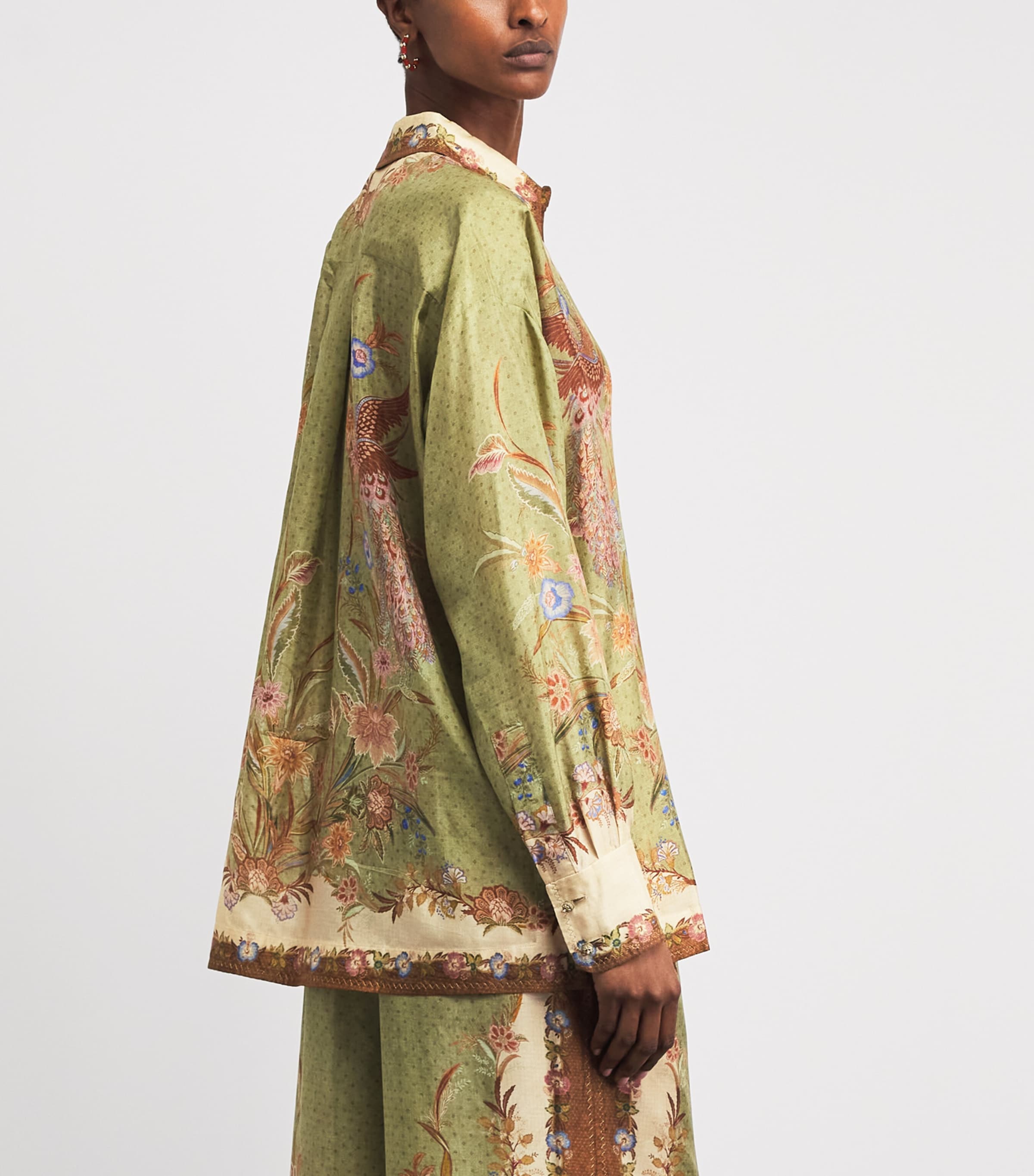 Zimmermann Womens Silk Indra Shirt Khaki Scarf Floral Image 5