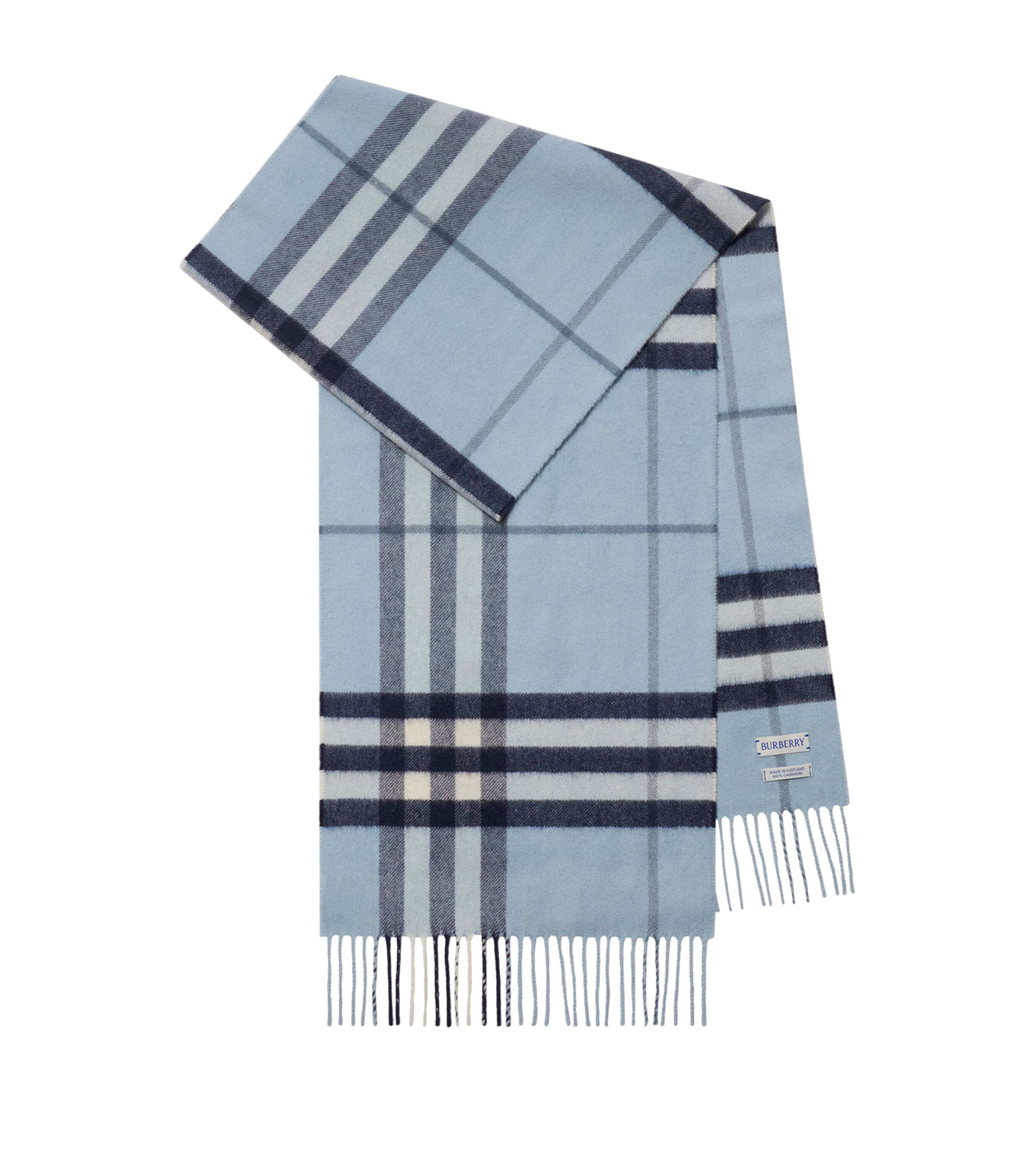 Burberry Cashmere Check Scarf In Blue