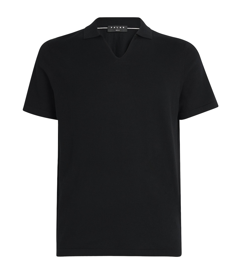 Wool-Cotton Open-Collar Polo Shirt 3000-BLACK Image 1