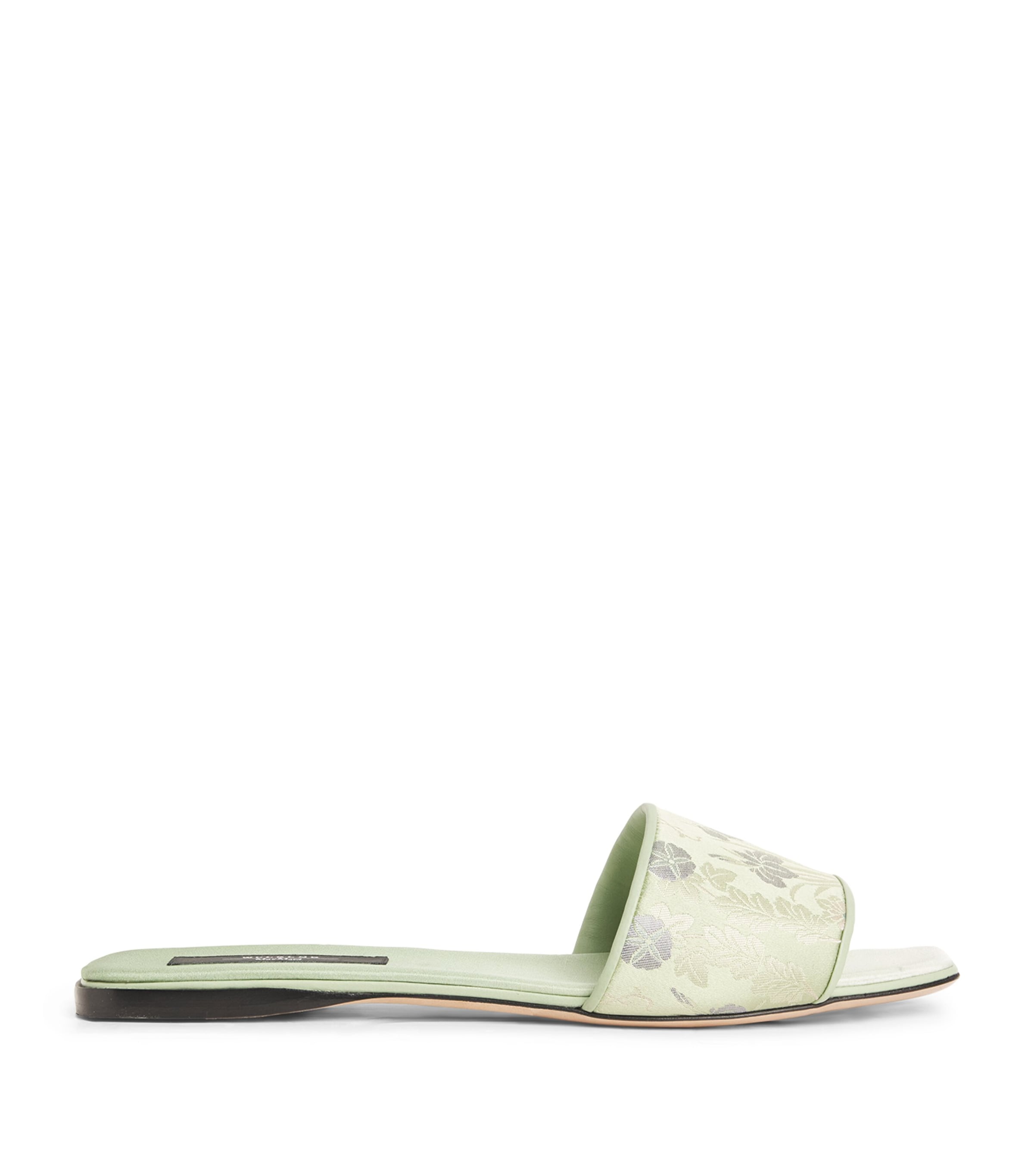 Shop Weekend Max Mara Silk-satin Floral Nevis Slides In Green