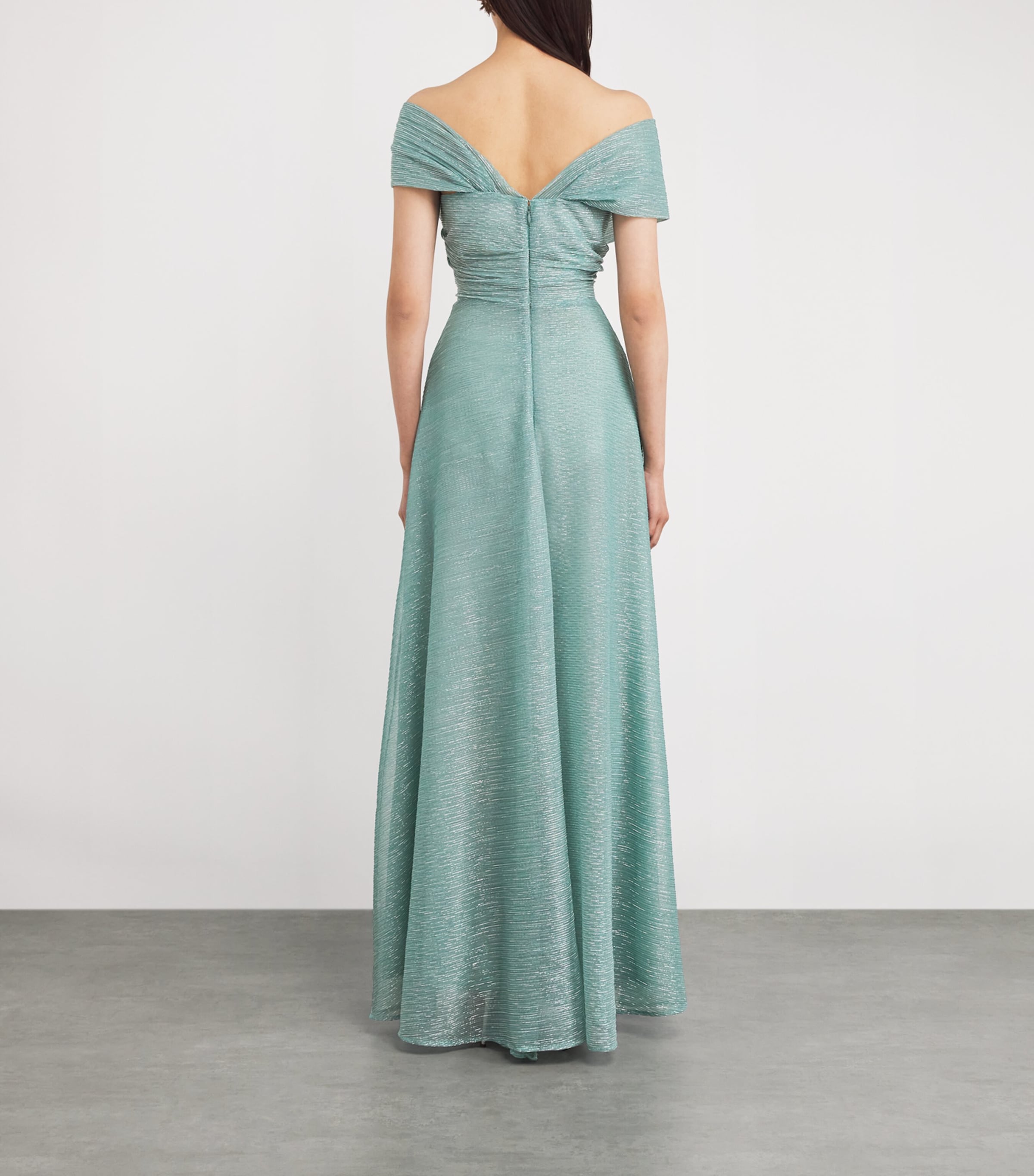 Metallic Tulle Off-The-Shoulder Gown 419 SEAFOAM Image 3