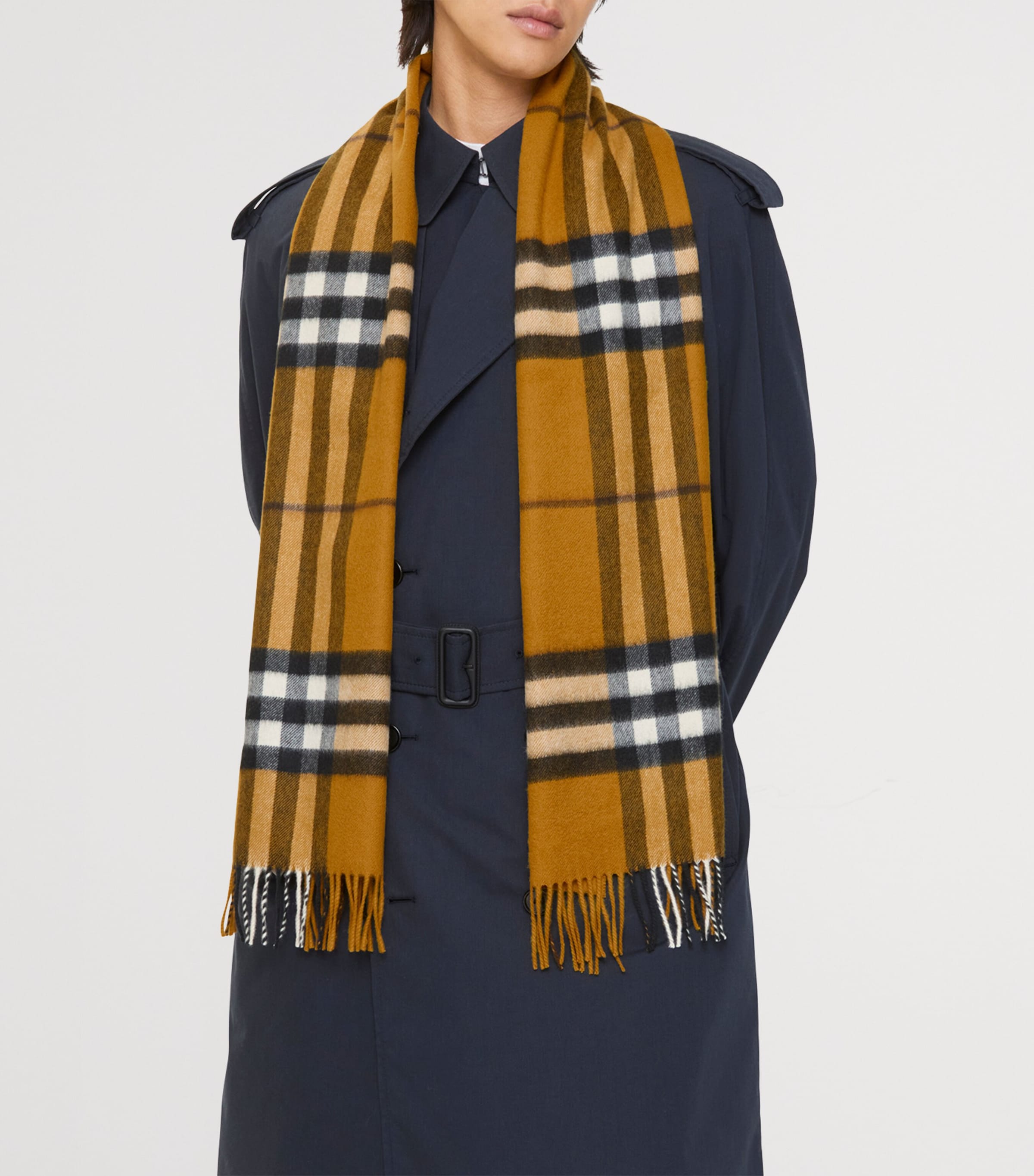 Cashmere Check Scarf TEAK YELLOW Image 4
