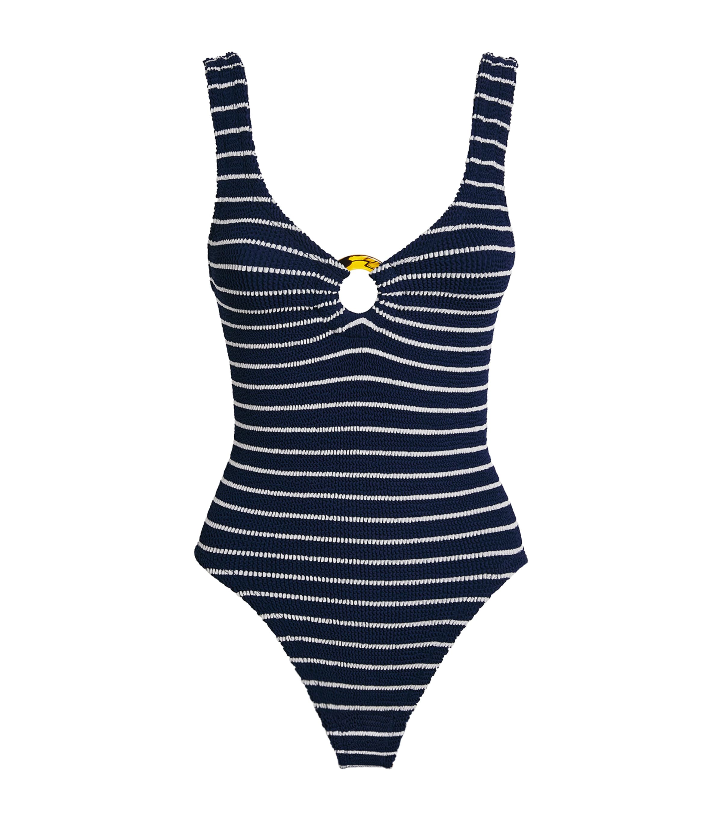 CELINE swimsuit IN striped jersey 関税込 水着 HUNZA G Celine Striped Metallic Seersucker Swimsuit in Green