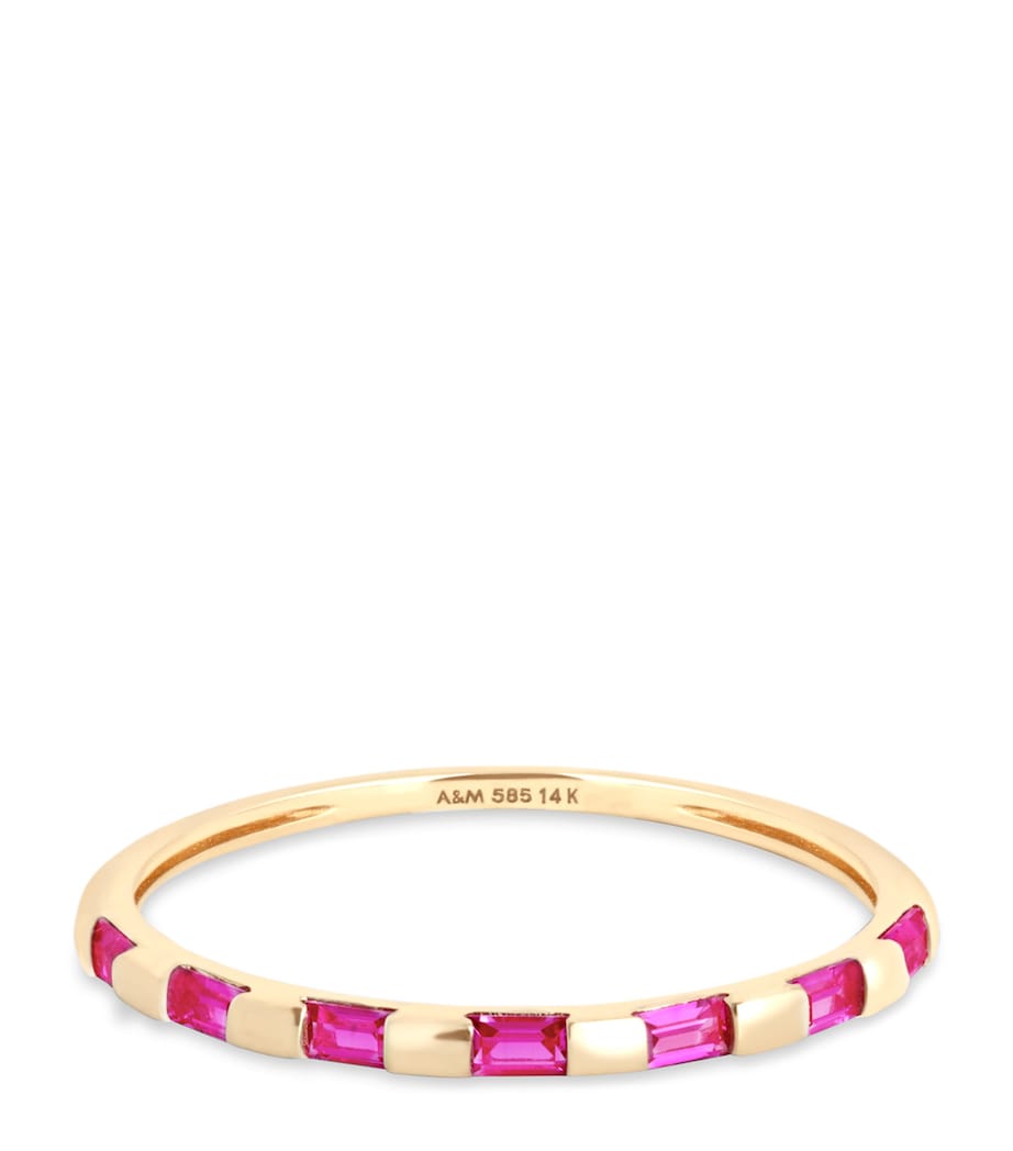Astrid & Miyu Yellow Gold and Pink Sapphire Baguette Ring Gold Image 1