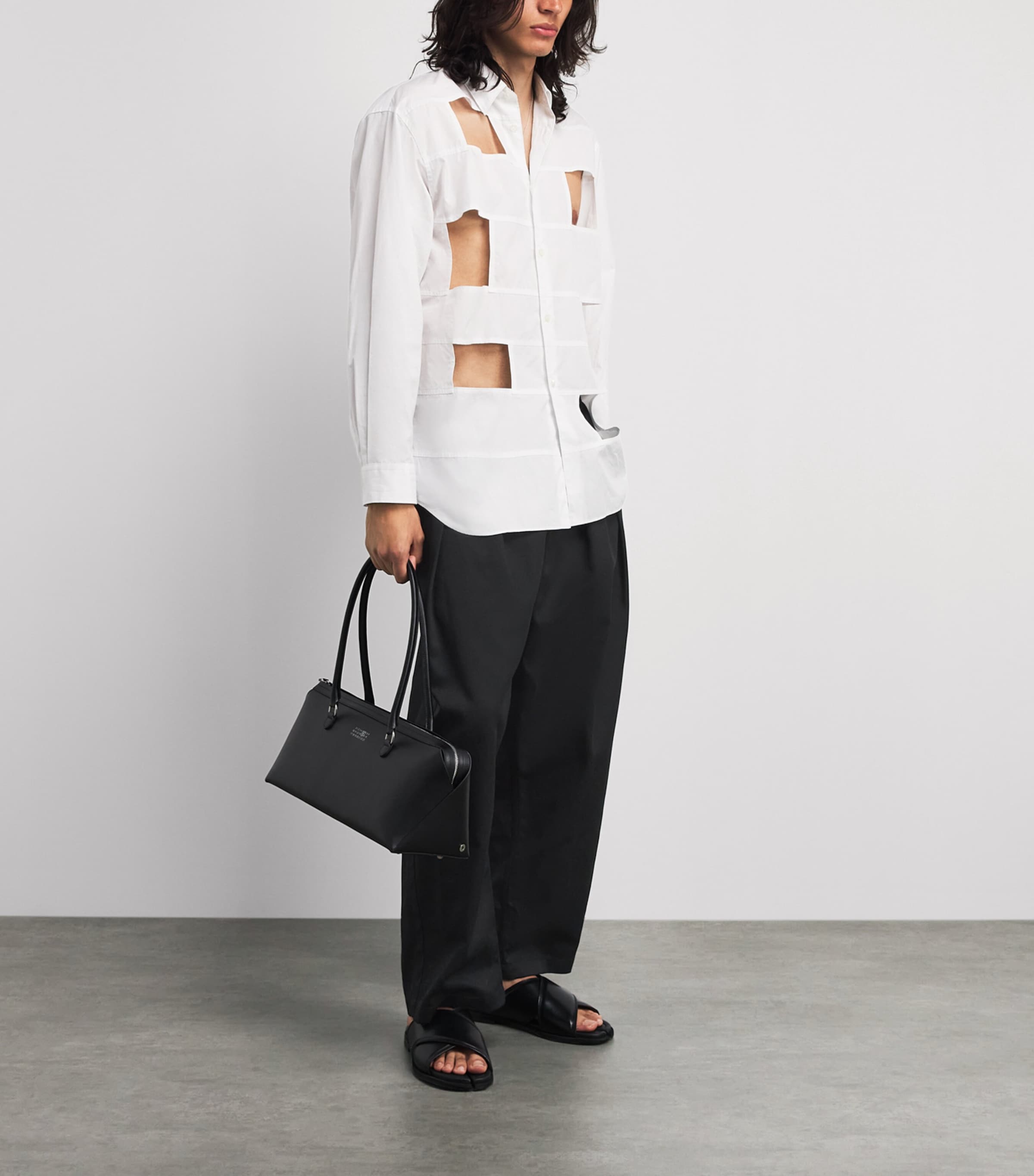 Maison Margiela Mens Drop-Rise Wide-Leg Trousers Black Image 2