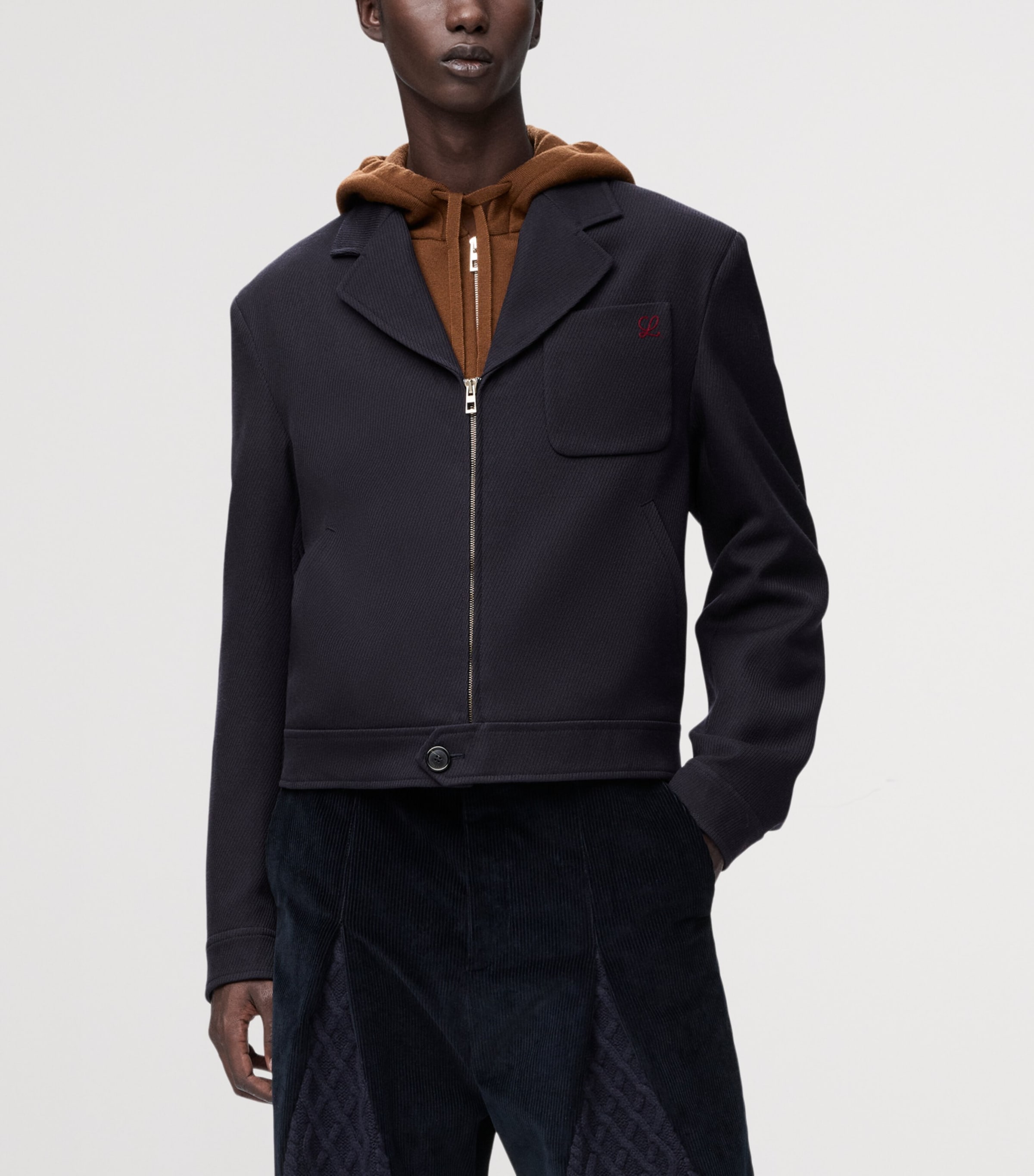 Wool Collared Zip-Up Jacket DARK NAVY BLUE Image 3