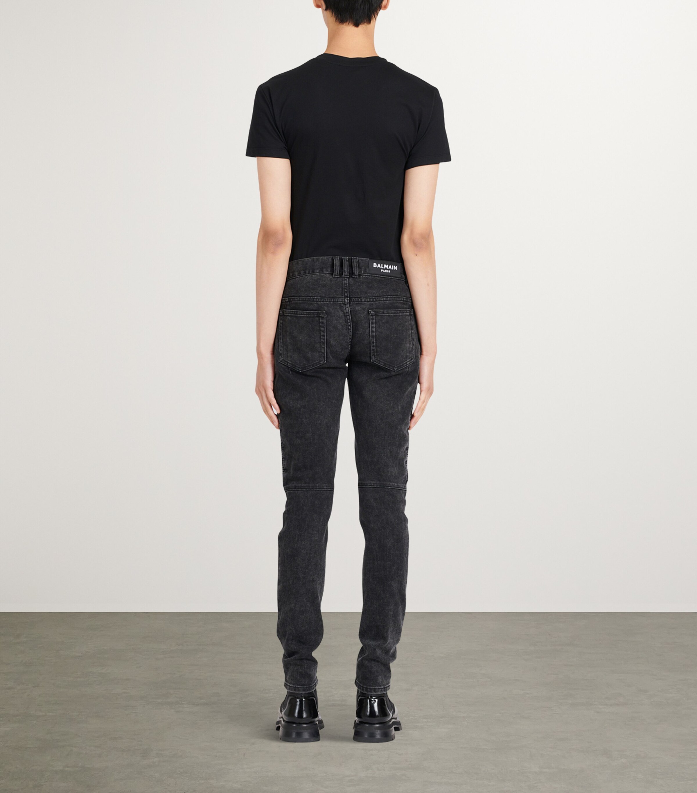 Balmain Mens Biker-Detail Skinny Jeans Noir D+lav+ Image 5