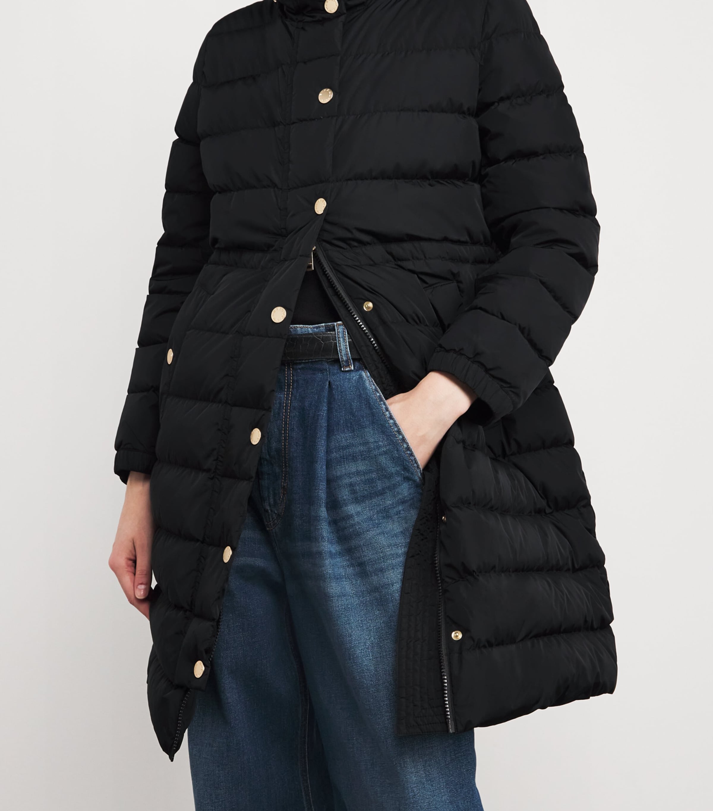 Down Quilted Longline Jacket BLACK Image 6