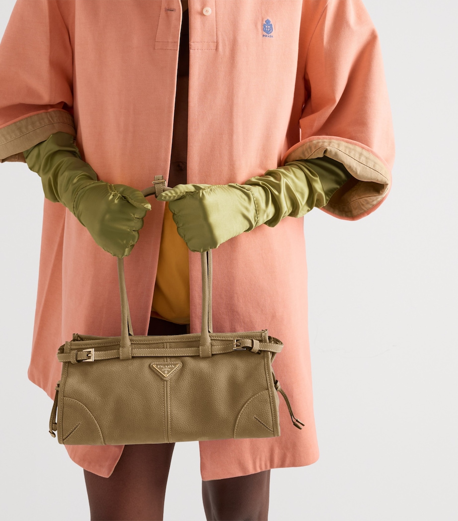 Prada Medium Nubuck Leather Bonnie Shoulder Bag Neutral Image 2