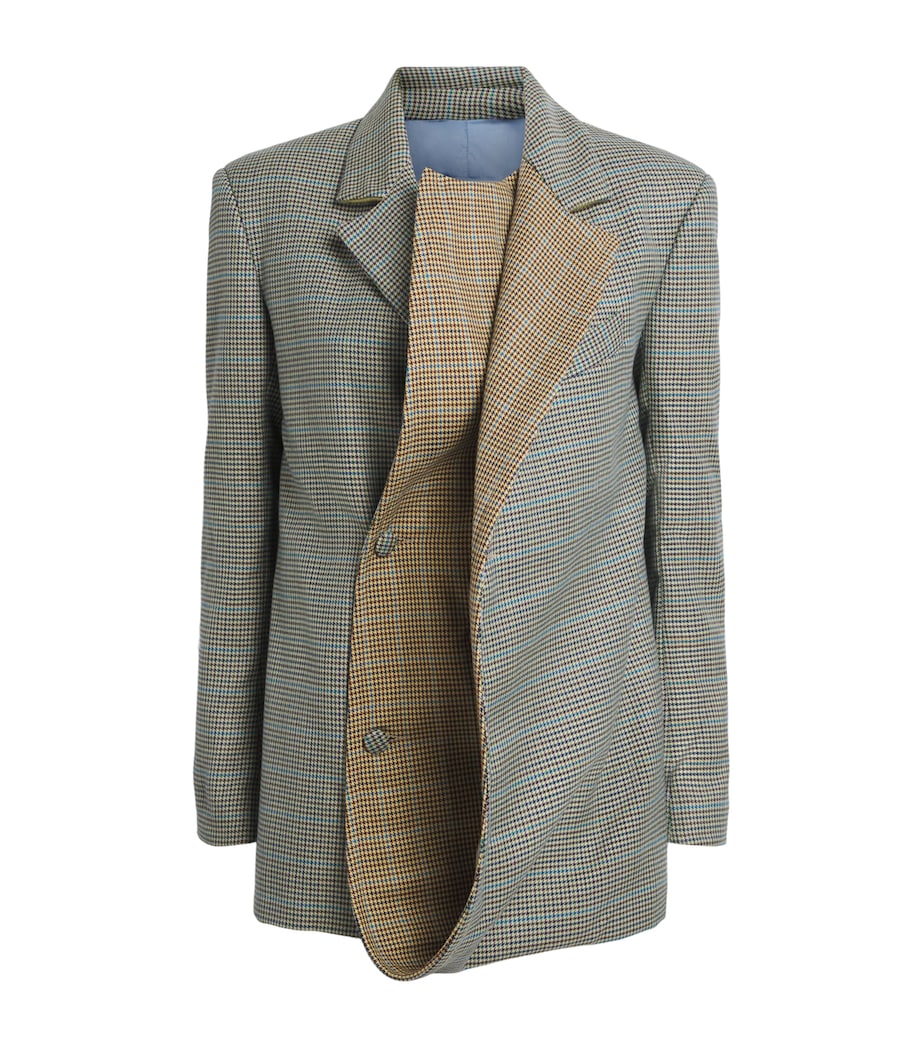 LATE FOR WORK Womens Check Double Draped Blazer Gry Chk Image 1
