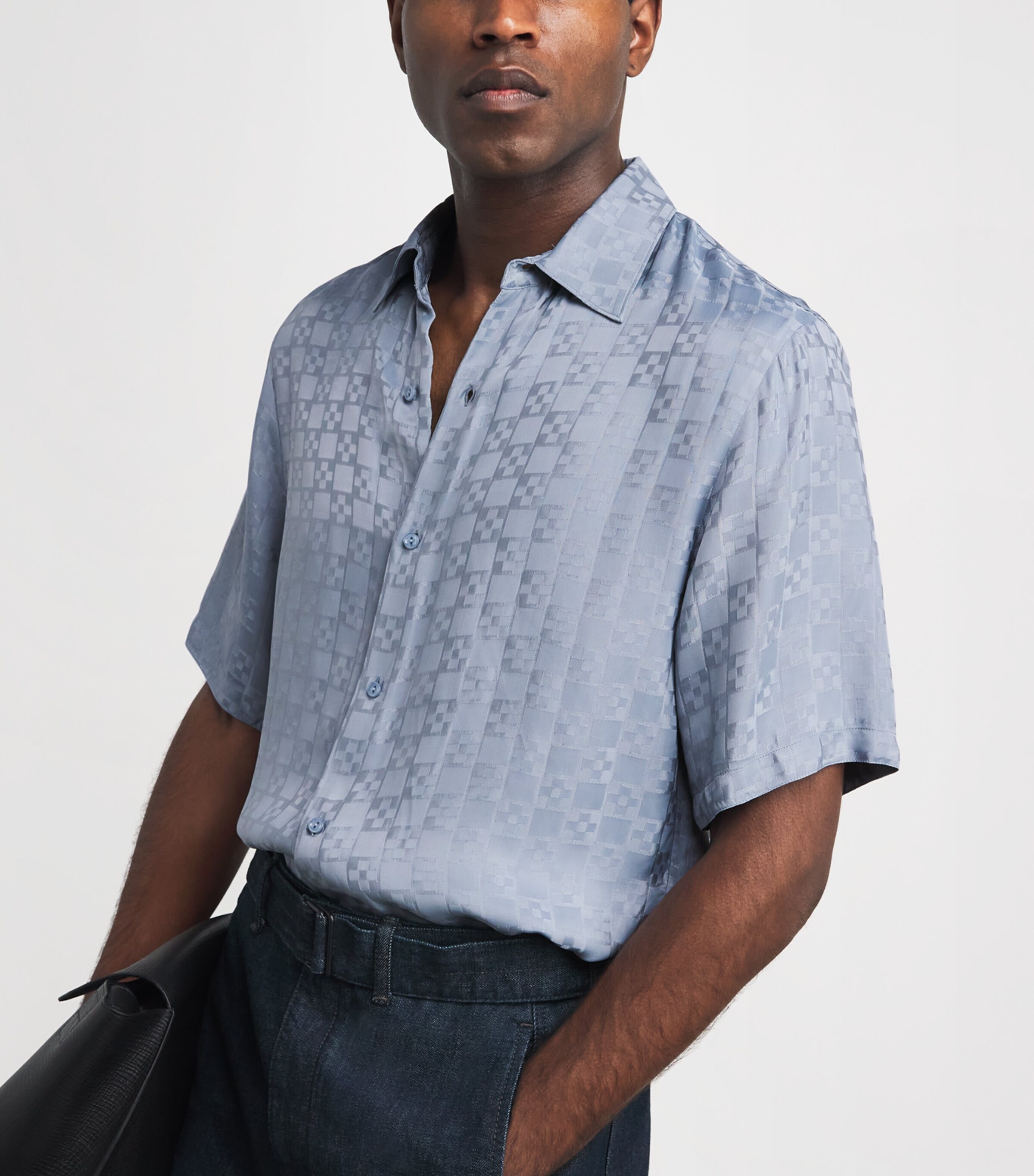 Sandro Paris Mens Jacquard Cross Short-Sleeve Shirt Blue Image 3