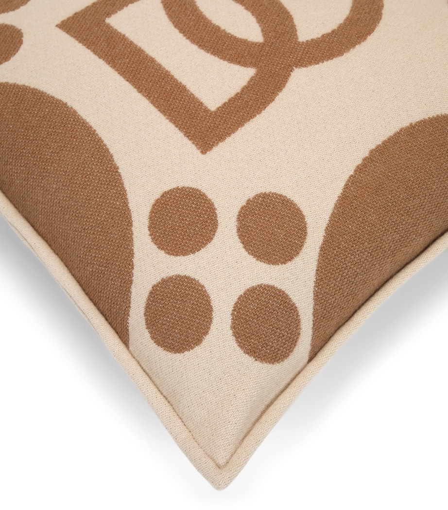 Wool-Silk-Cashmere Logo Cushion (50cm x 50cm) U0052-MARRONE Image 3