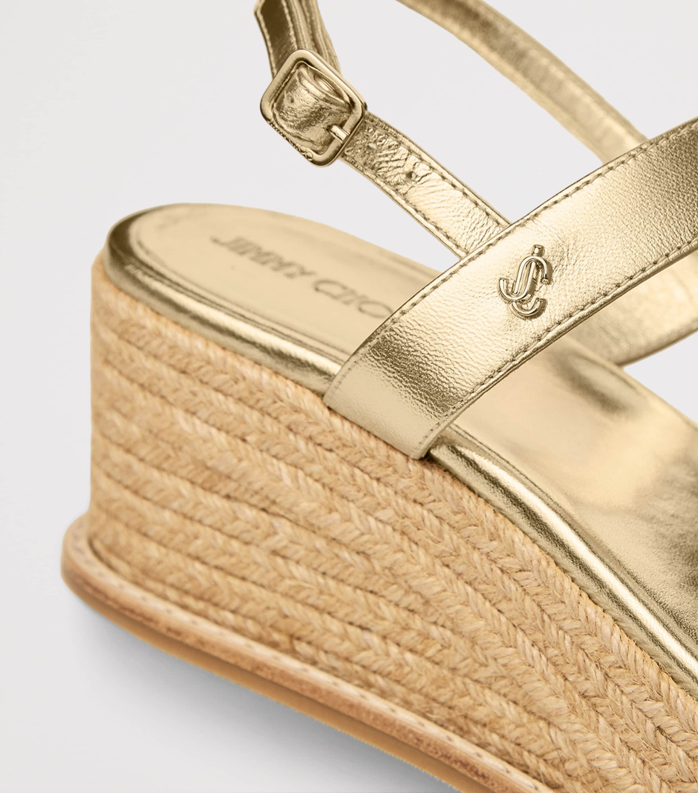 Jimmy Choo Theia 60 Leather Wedge Sandals Gold Image 2