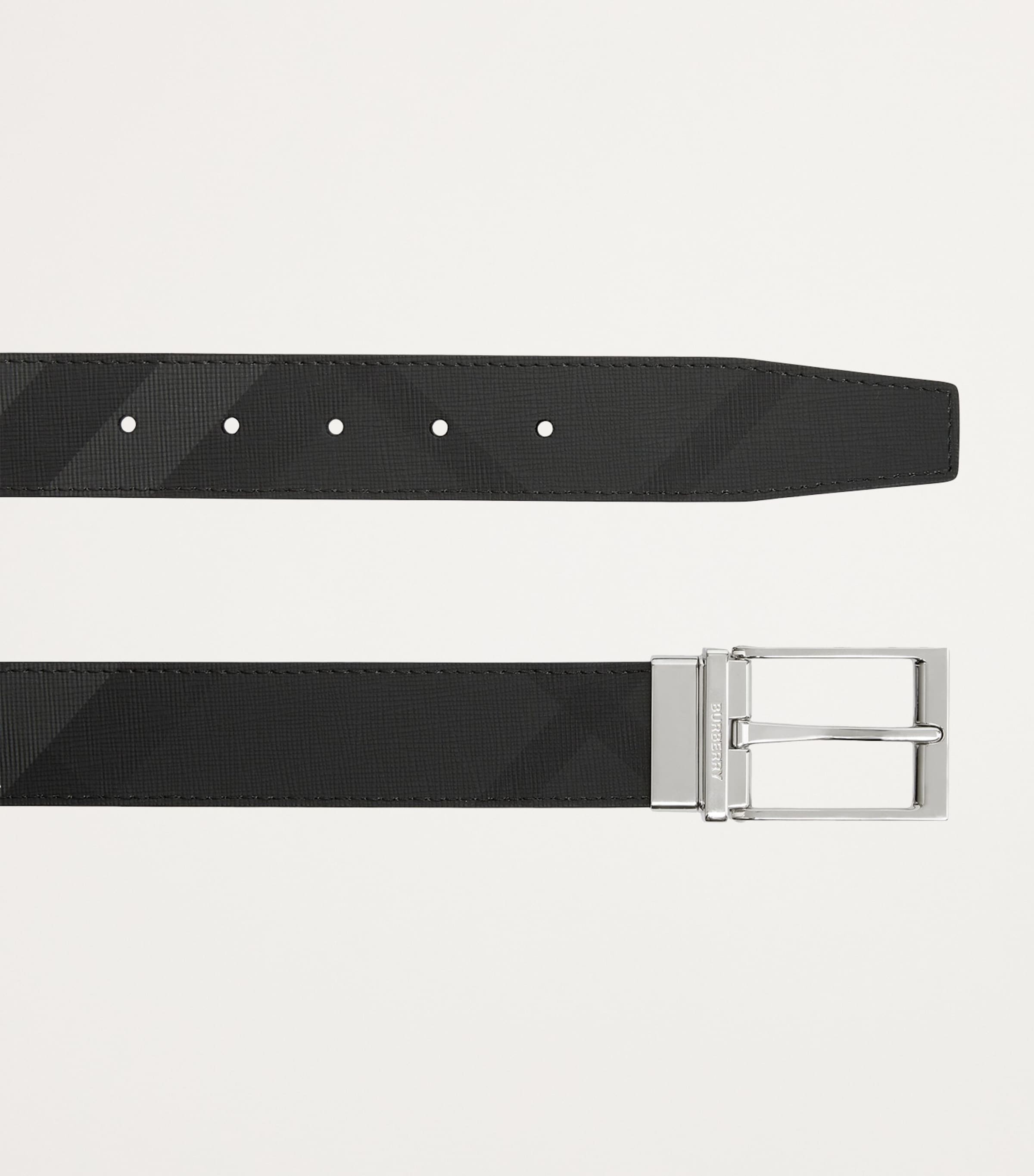 Leather and Check Reversible Belt CHARCOAL/SILVER Image 7