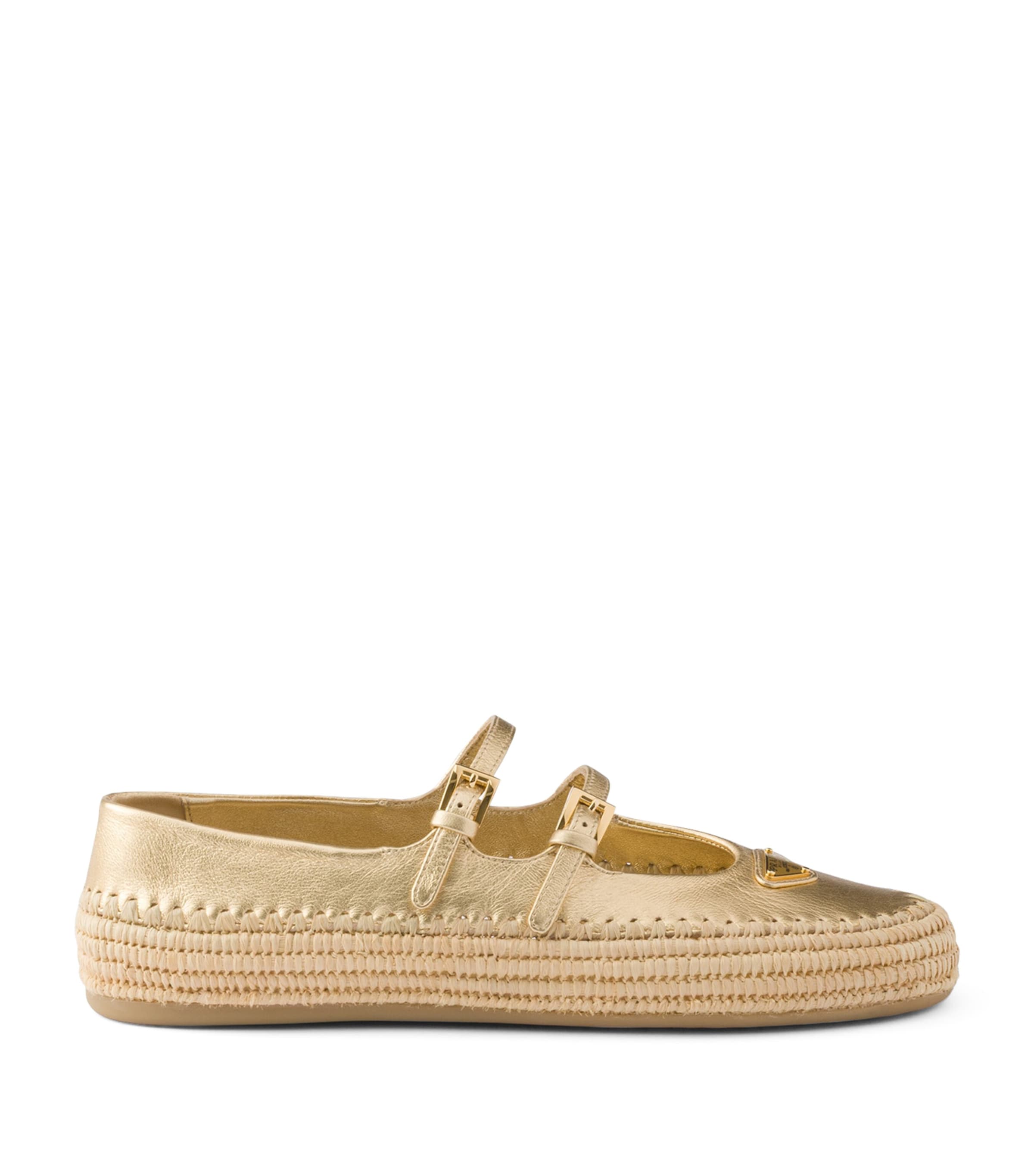 Prada Metallic Leather and Raffia Ballet Flats Gold/silver Image 1