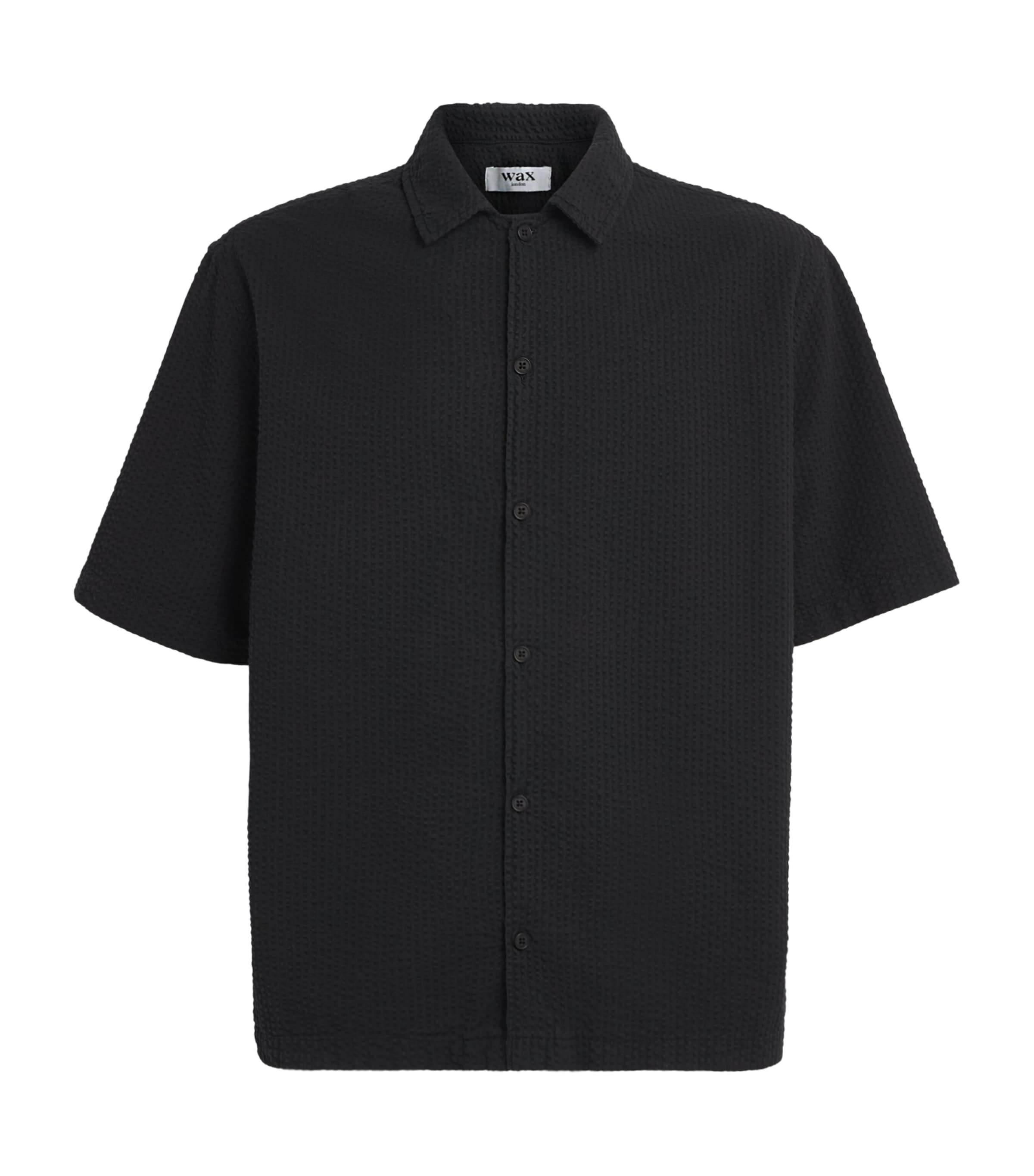 Wax London Mens Cotton Seersucker Keats Short-Sleeve Shirt Black Image 1