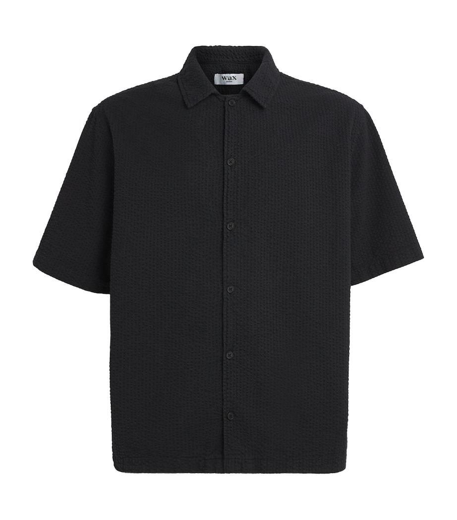 Wax London Mens Cotton Seersucker Keats Short-Sleeve Shirt Black Image 1