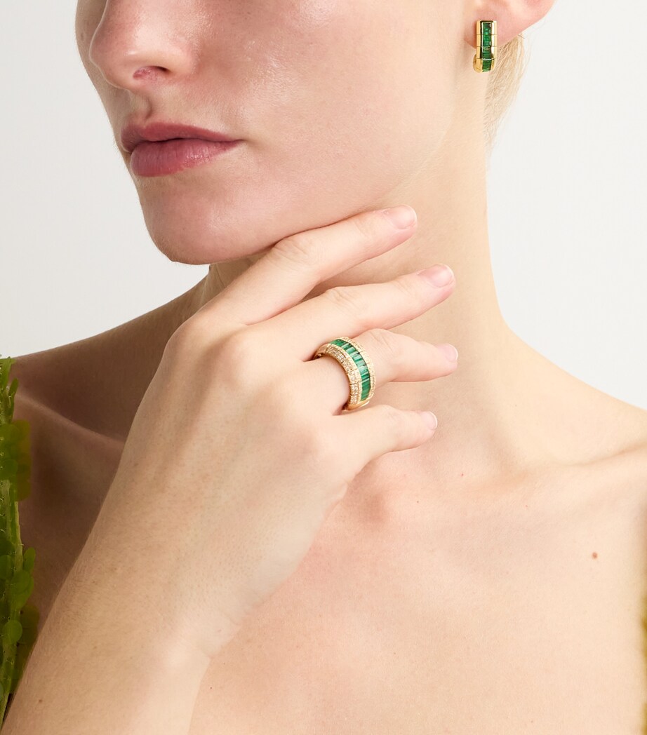 Yellow Gold and Emerald Huggie Earrings YELLOW GOLD Image 5