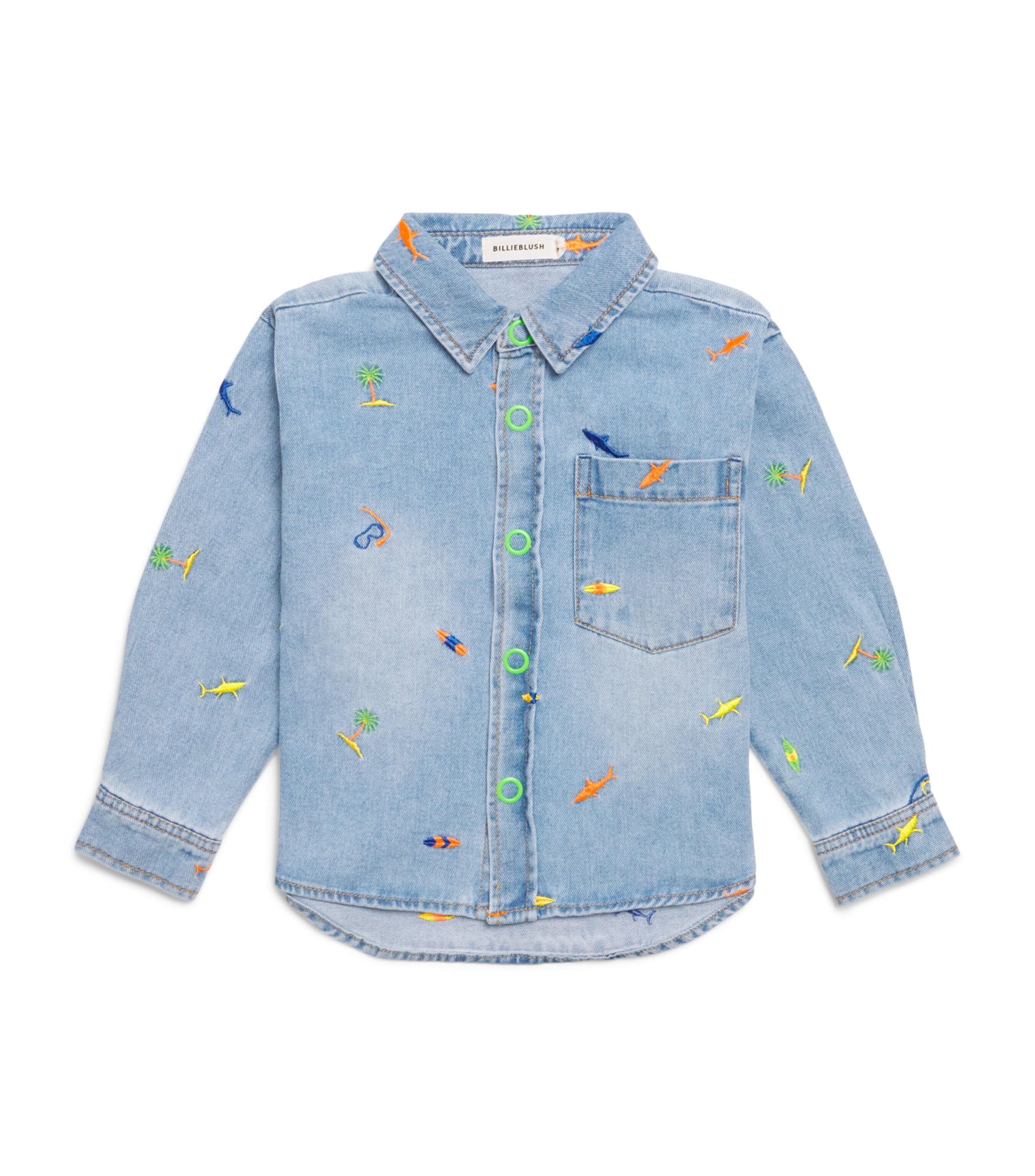 Billieblush Embroidered Denim Shirt (4-10 Years) Stone+bleach Image 1