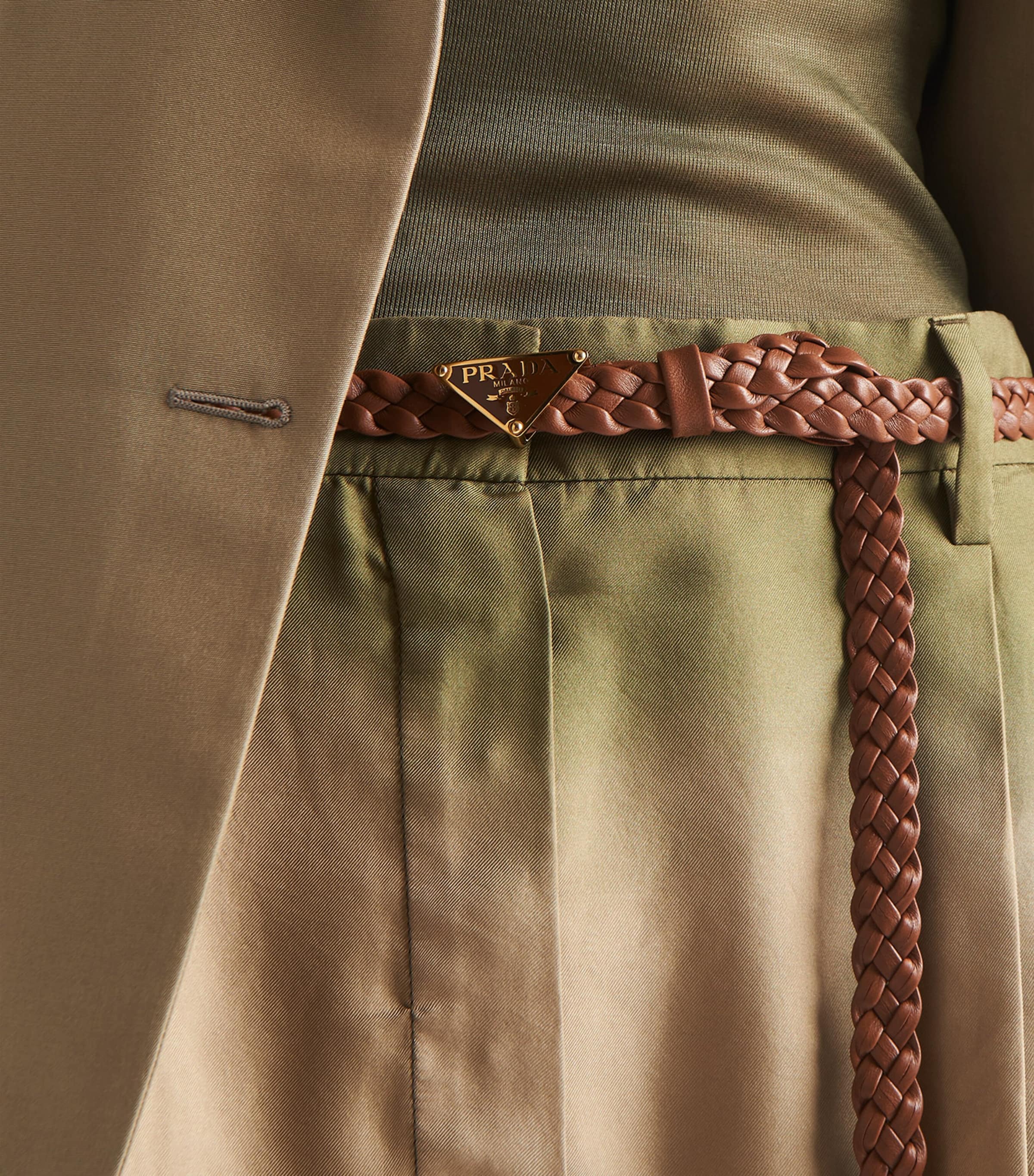 Prada Brown Nappa Leather Braided Belt | Harrods UK display picture 1