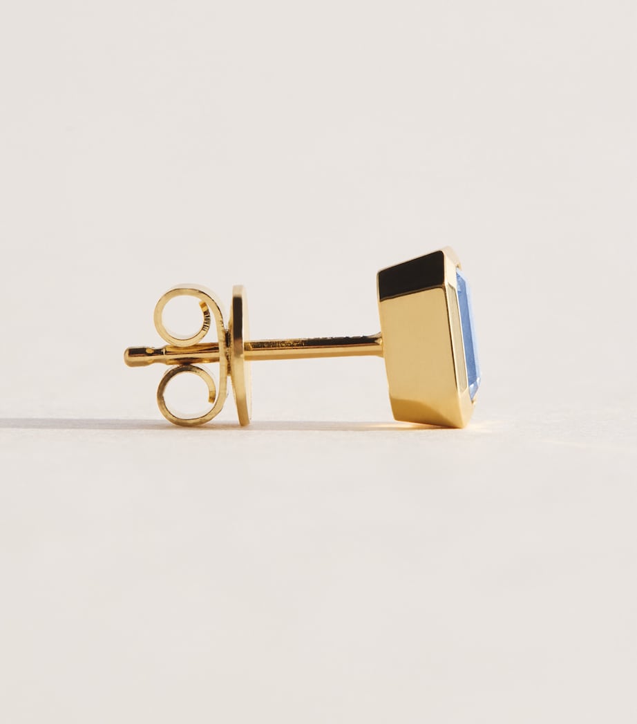 Azlee Small Yellow Gold and Sapphire Stud Earrings Yellow Gold Image 3