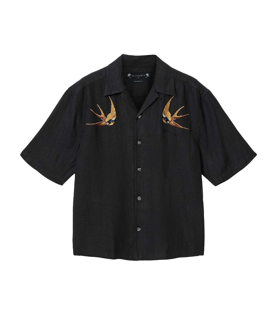 AllSaints Mens Linen Embroidered Avia Shirt Orca Black Image 1