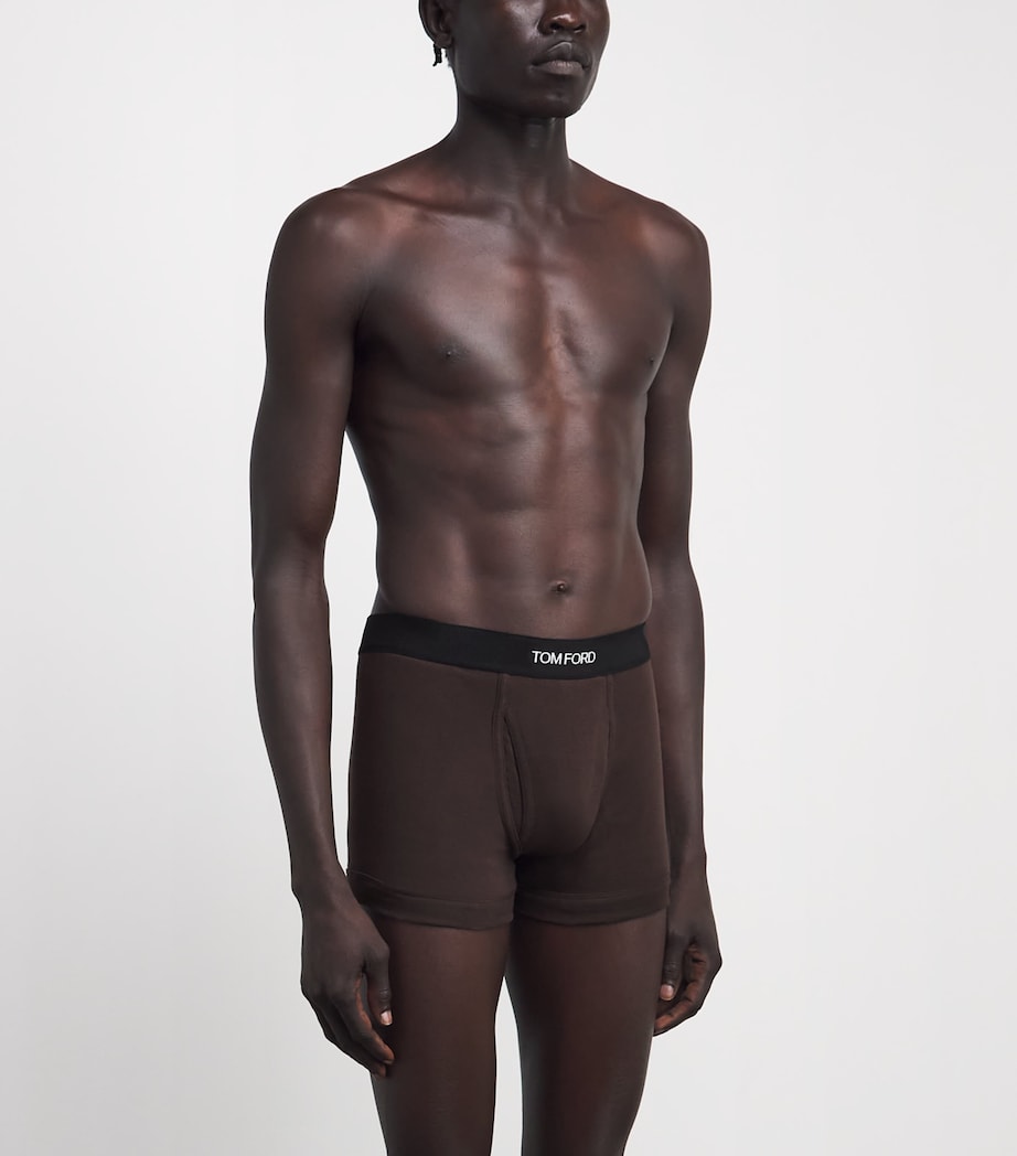 TOM FORD Mens Stretch-Cotton Logo Boxers (Pack of 2) Chocolate/milit Image 2