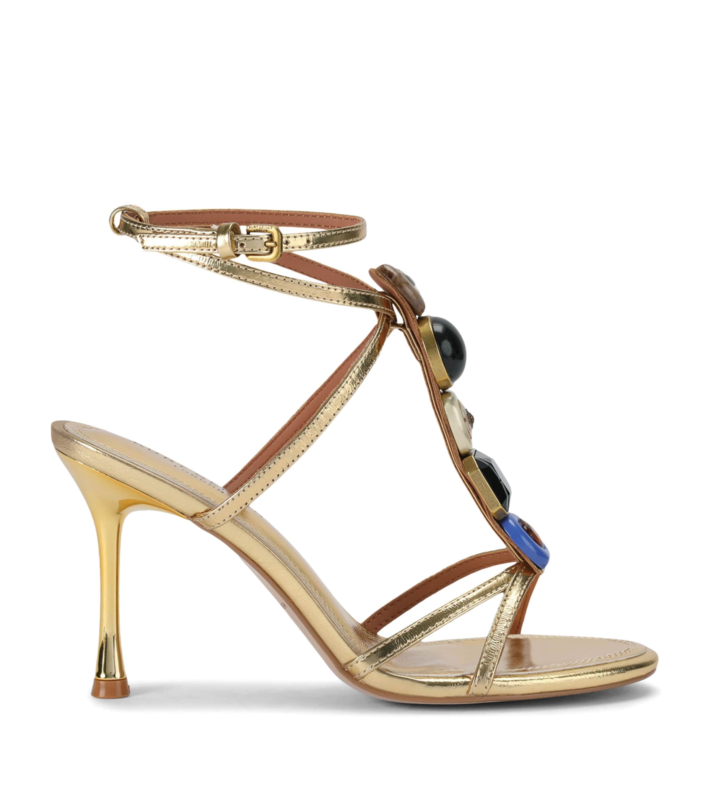 Kurt Geiger London Leather Embellished LouLou Heeled Sandals 90 Gold Image 1