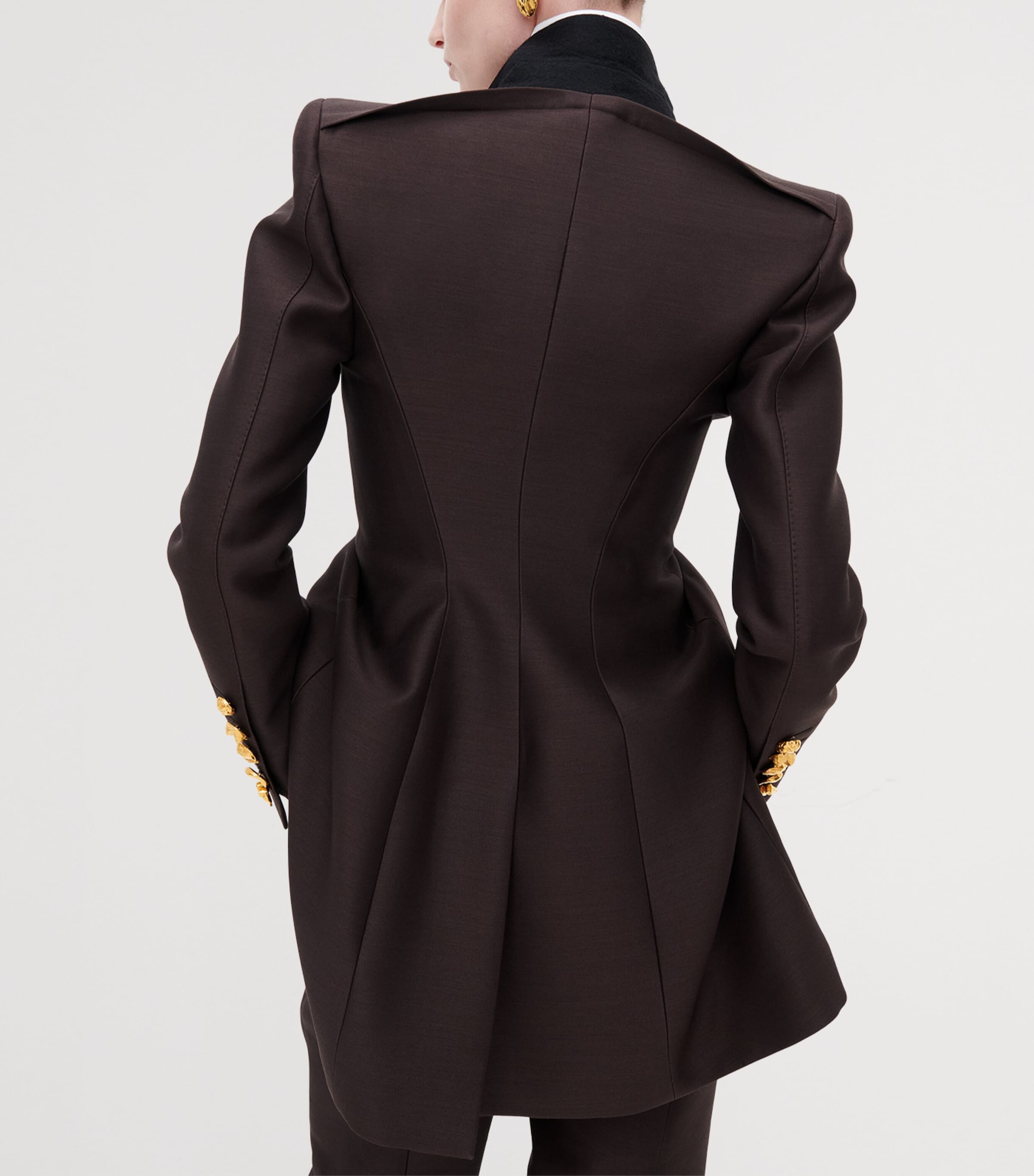 Schiaparelli Womens Wool-Silk Demi-Lune Jacket Dark Brown Image 3