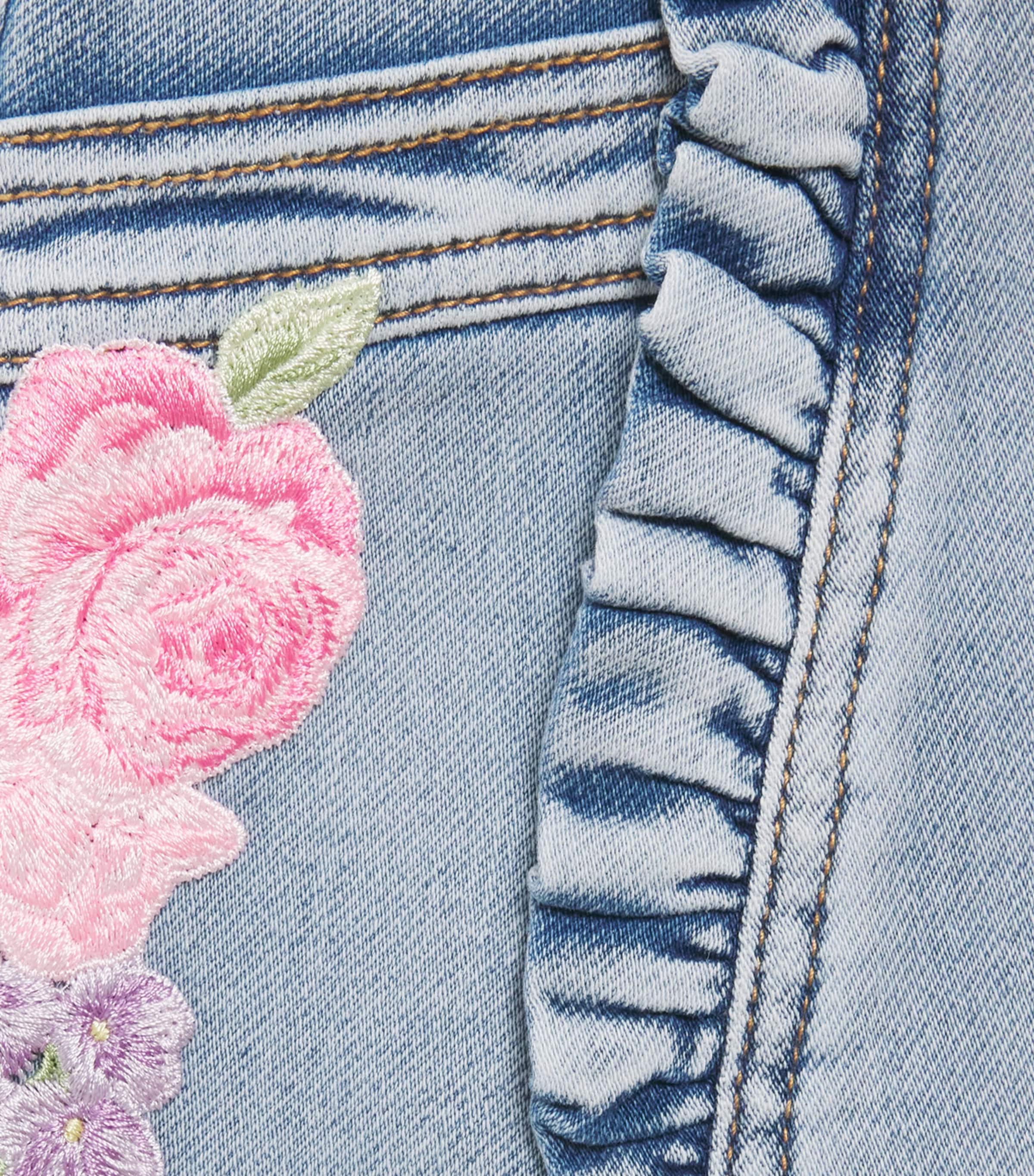 Monnalisa Denim Floral Appliqué Skirt (2-12 Years) Indigo Denim Image 4