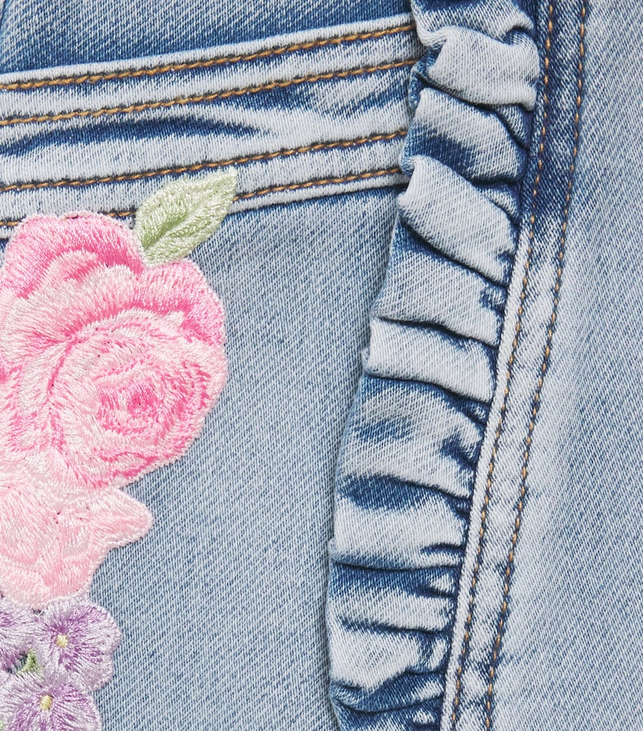 Monnalisa Denim Floral Appliqué Skirt (2-12 Years) Indigo Denim Image 4